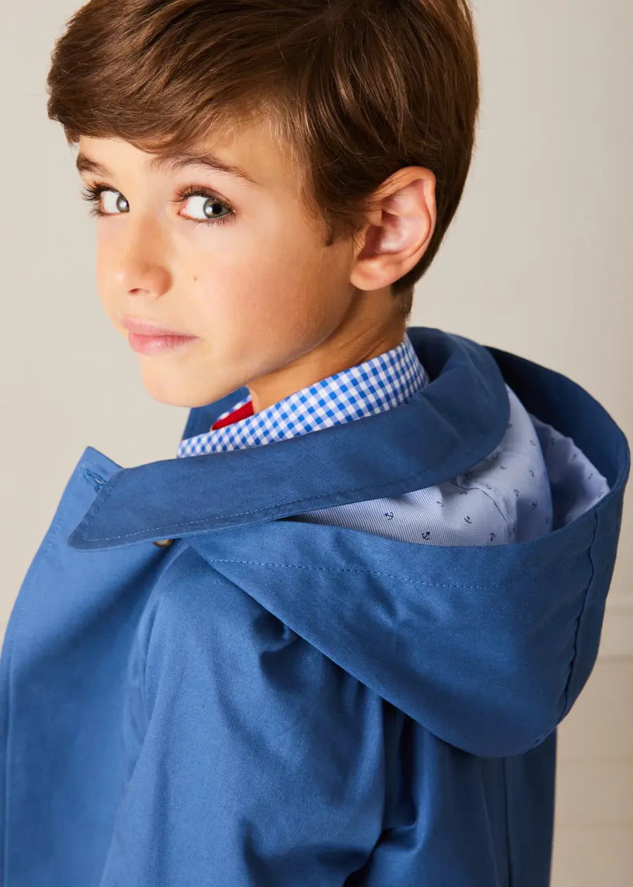 Double Breasted Coat with Detachable Hood for Boys & Girls - Blue Winter Jacket (18 Months to 10 Years) | Warm Outerwear for School, Playdates & Outdoor Activities