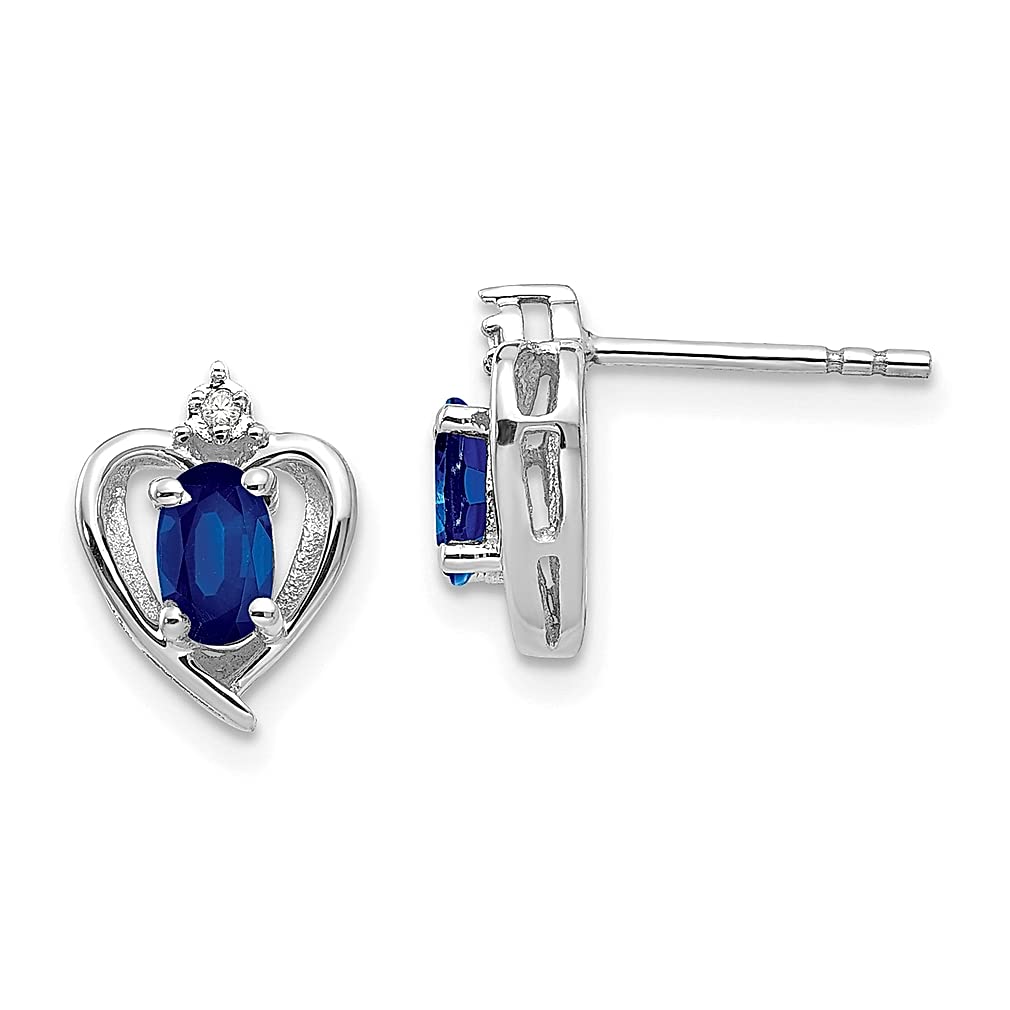 14K White Gold Sapphire Diamond Heart Stud Earrings for Women - September Birthstone Jewelry, Elegant Ball Post Button Design - Perfect Gift for Her, Anniversary, Birthday & Special Occasions