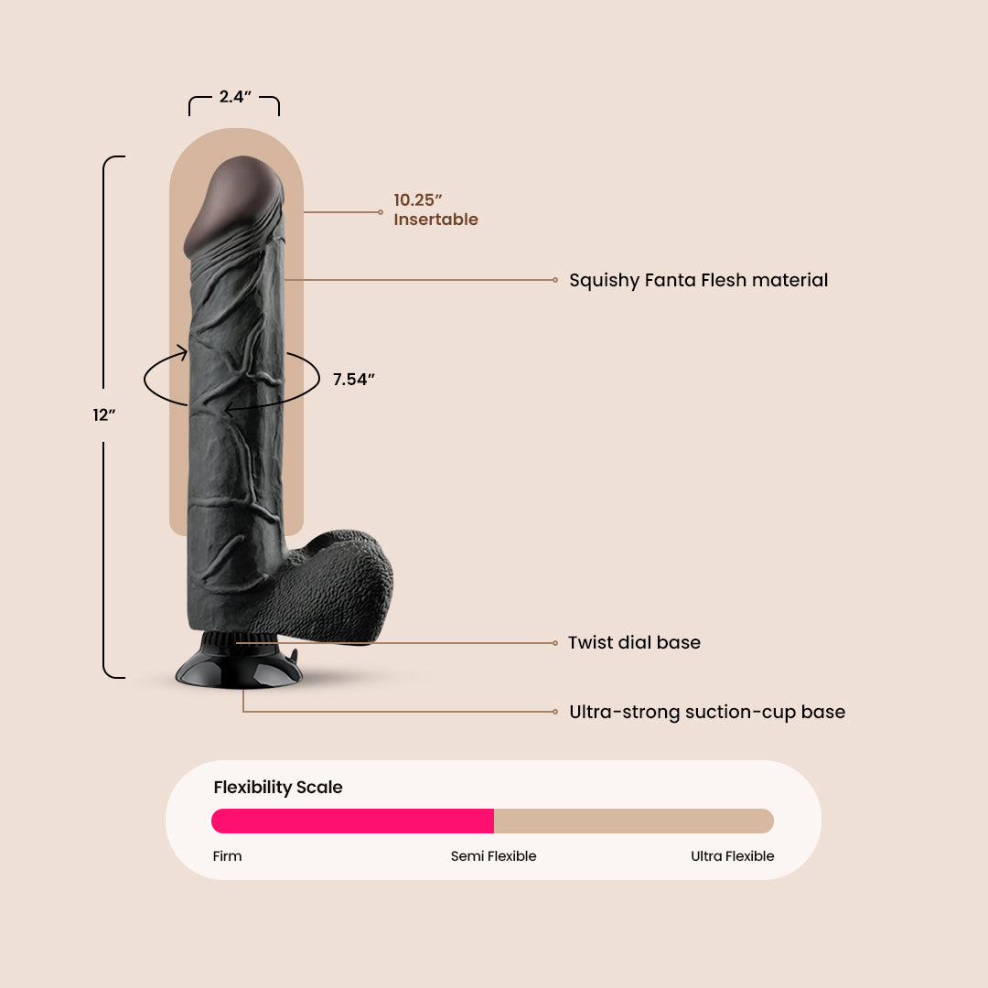 Real Feel Deluxe No. 12 - 12 Inch Realistic Vibrating Dildo with Strong Suction Cup Base for Hands-Free Play | Perfect for Couples, Solo Play & BDSM Scenes