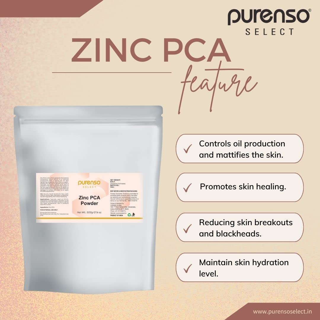 Purenso Select - Zinc PCA Powder, 500g | Skin Care & Hair Care Ingredient for Serums, Deodorants, Face Wash, Creams, Lotions, Gels, Shampoo & Conditioner | DIY Beauty Products & Cosmetic Formulations