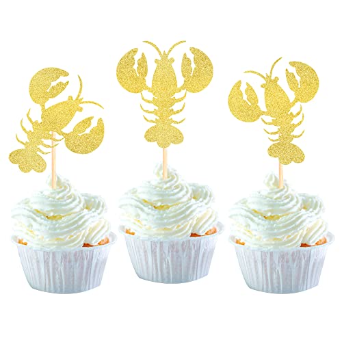 24 Pack Red Glitter Lobster Cupcake Toppers - Crawfish Food Picks for Bridal Shower, Bachelorette Party, Sea Animal Theme Baby Shower & Kids Birthday Cake Decorations - Perfect for Seafood Themed Parties and Ocean-Inspired Desserts