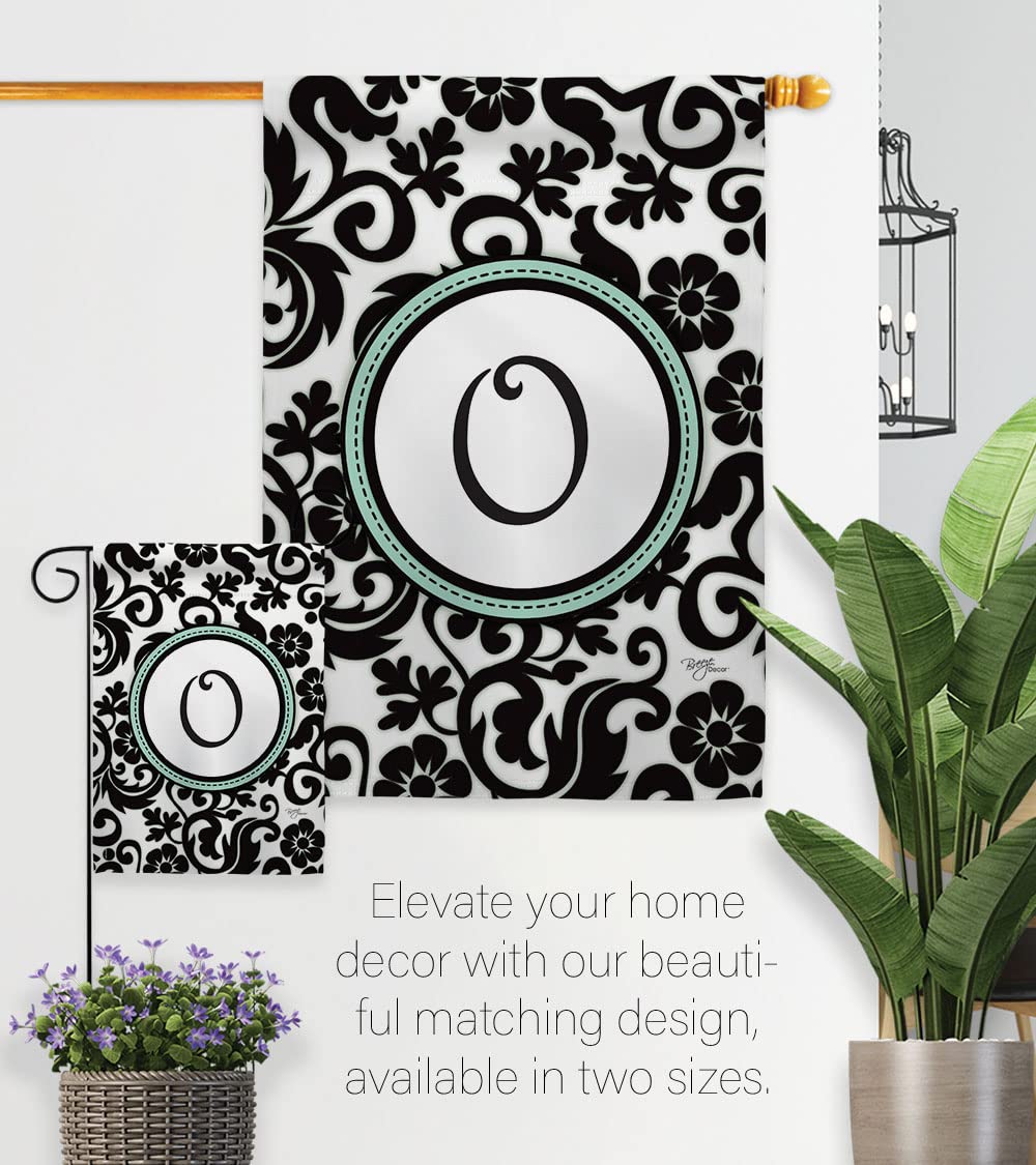 Damask O Initial House Flag Set 28x40 w/Flagpole - Outdoor Home Decor
