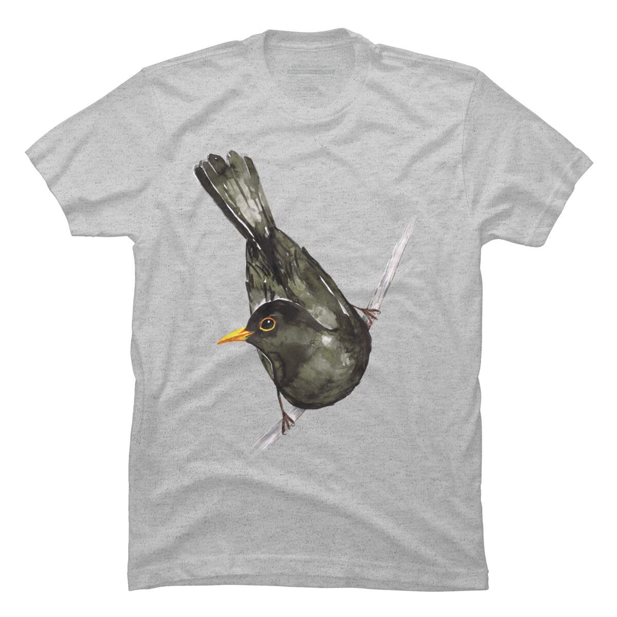 Design By Humans Men's Blackbird Watercolor Graphic T-Shirt by Bwiselizzy | Soft Cotton Tee for Casual Wear & Street Style Outfits