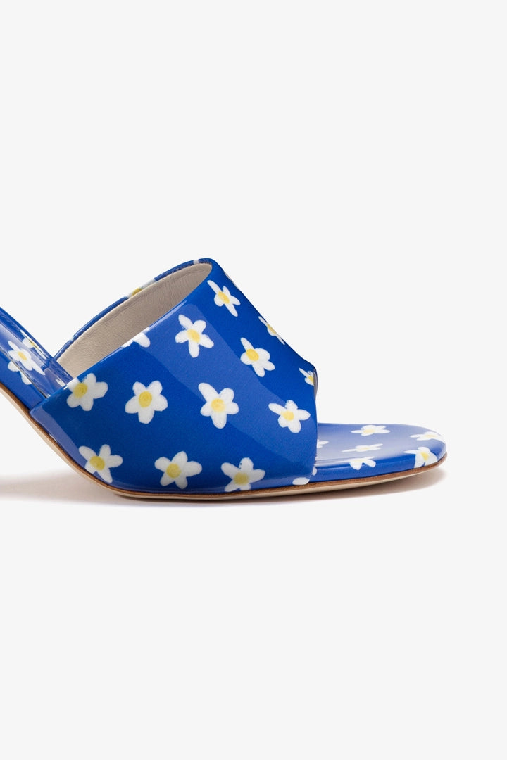 Colette Blue Floral Patent Leather Mules - Women's Fashion Shoes for Casual Wear, Office & Party Outfits