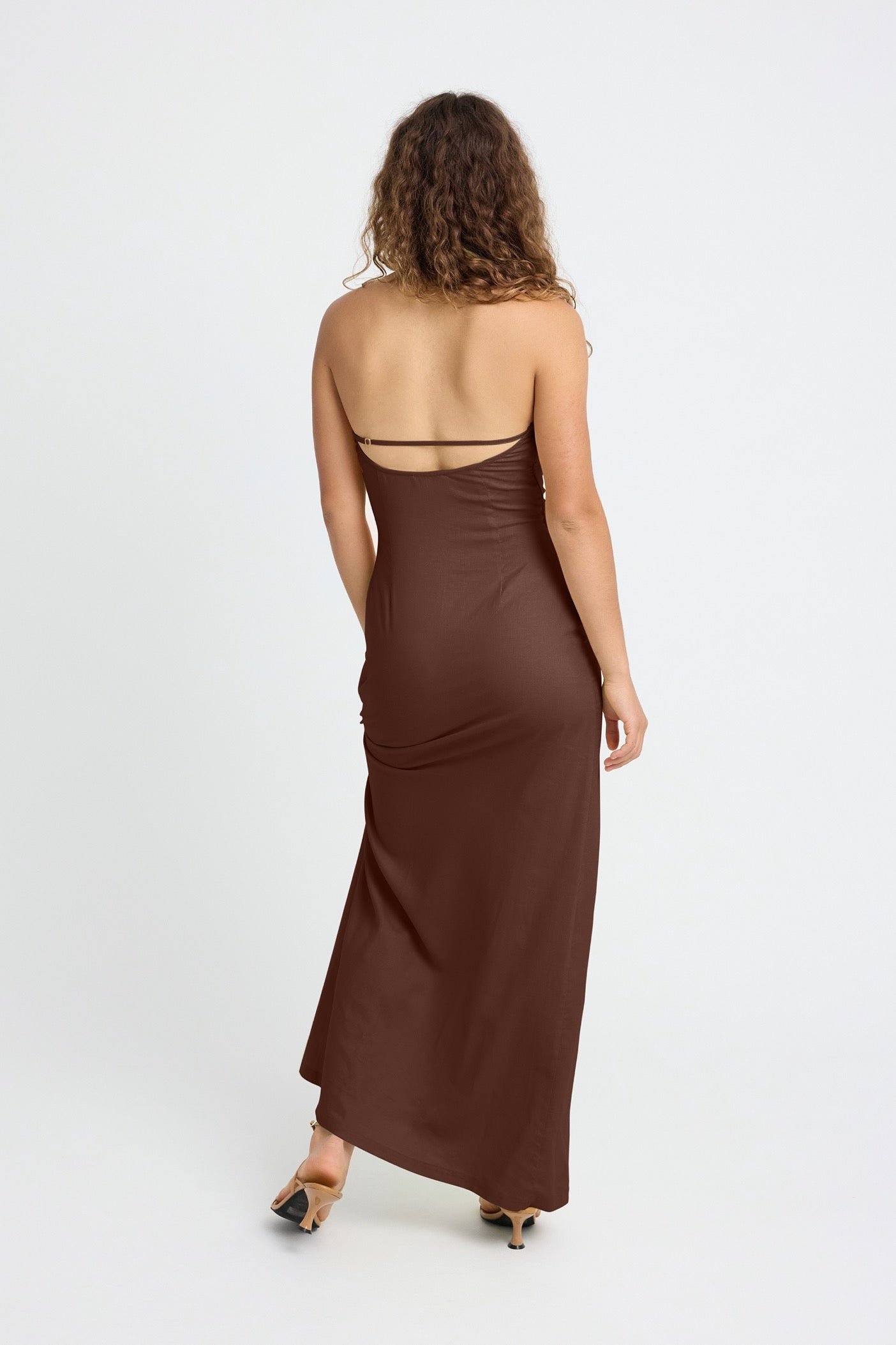 Dani Linen Halter Dress in Chocolate - Summer Beach Cover Up, Boho Chic Outfit for Women, Casual Sundress for Vacations & Outdoor Parties