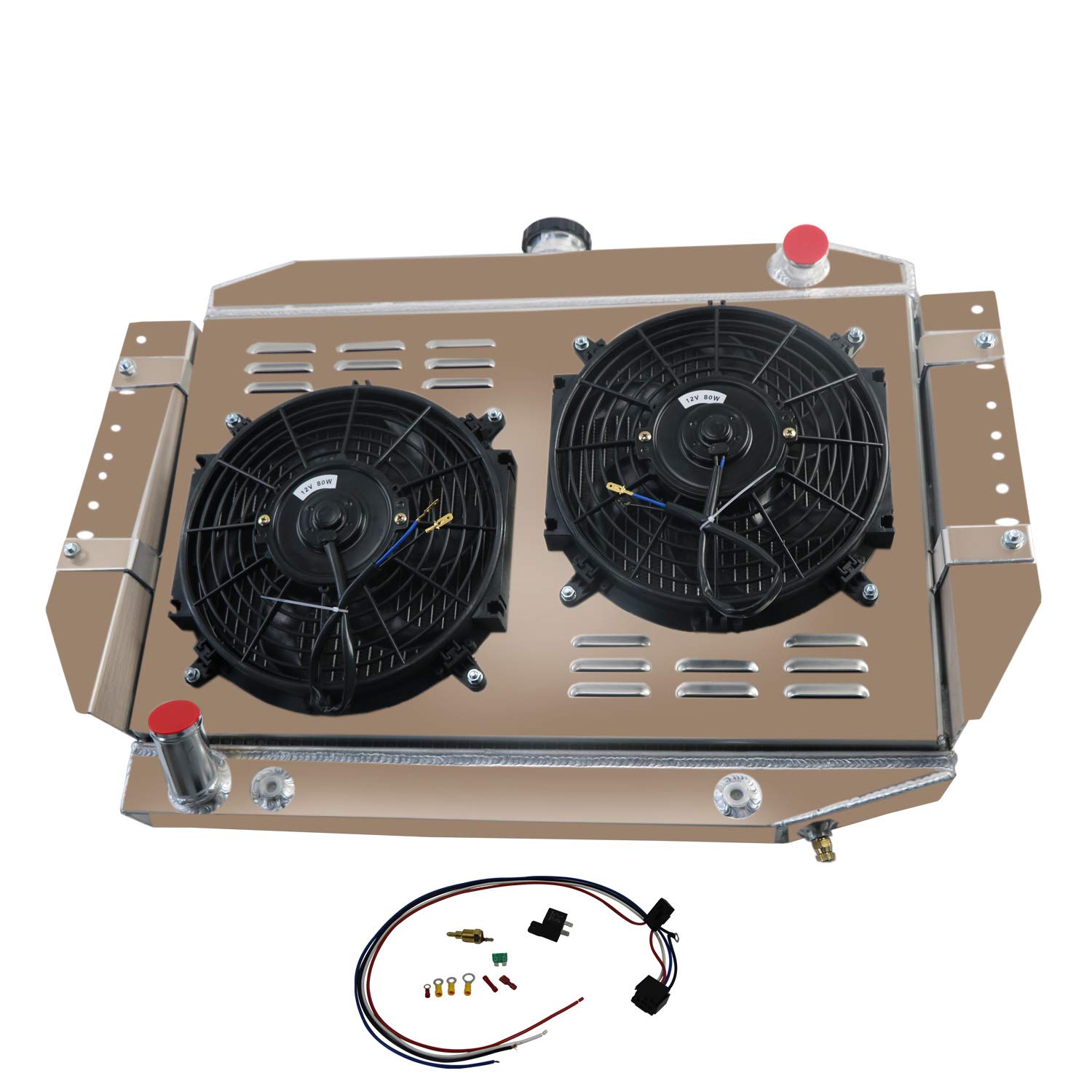 High-Performance 3-Row Aluminum Radiator for 1972-1979 Jeep Cherokee Wagoneer J-Series V8 - Complete Cooling Kit with Fan Shroud & Relay - Perfect for Off-Roading & Engine Upgrades