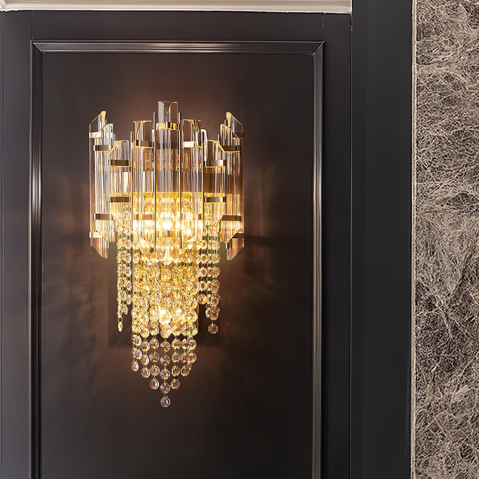 Crystal Tiered Wall Sconce - Elegant Clear Glass Light Fixture for Living Room, Bedroom, or Hallway Decor