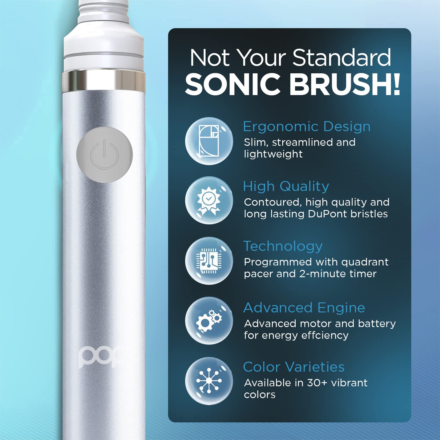 Pop Sonic Electric Toothbrush for Adults & Kids - Rechargeable Travel Toothbrush with 2 Speed Modes (15,000-30,000 RPM), DuPont Nylon Bristles, AAA Battery Included - Perfect for Home, Travel & Daily Oral Care
