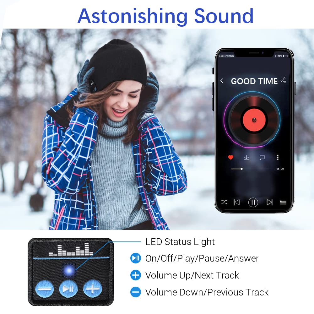 EverPlus Bluetooth Beanie Hat for Men & Women - Wireless Headphone Winter Knit Cap with Built-in Speakers - Perfect for Skiing, Running, Commuting & Outdoor Activities