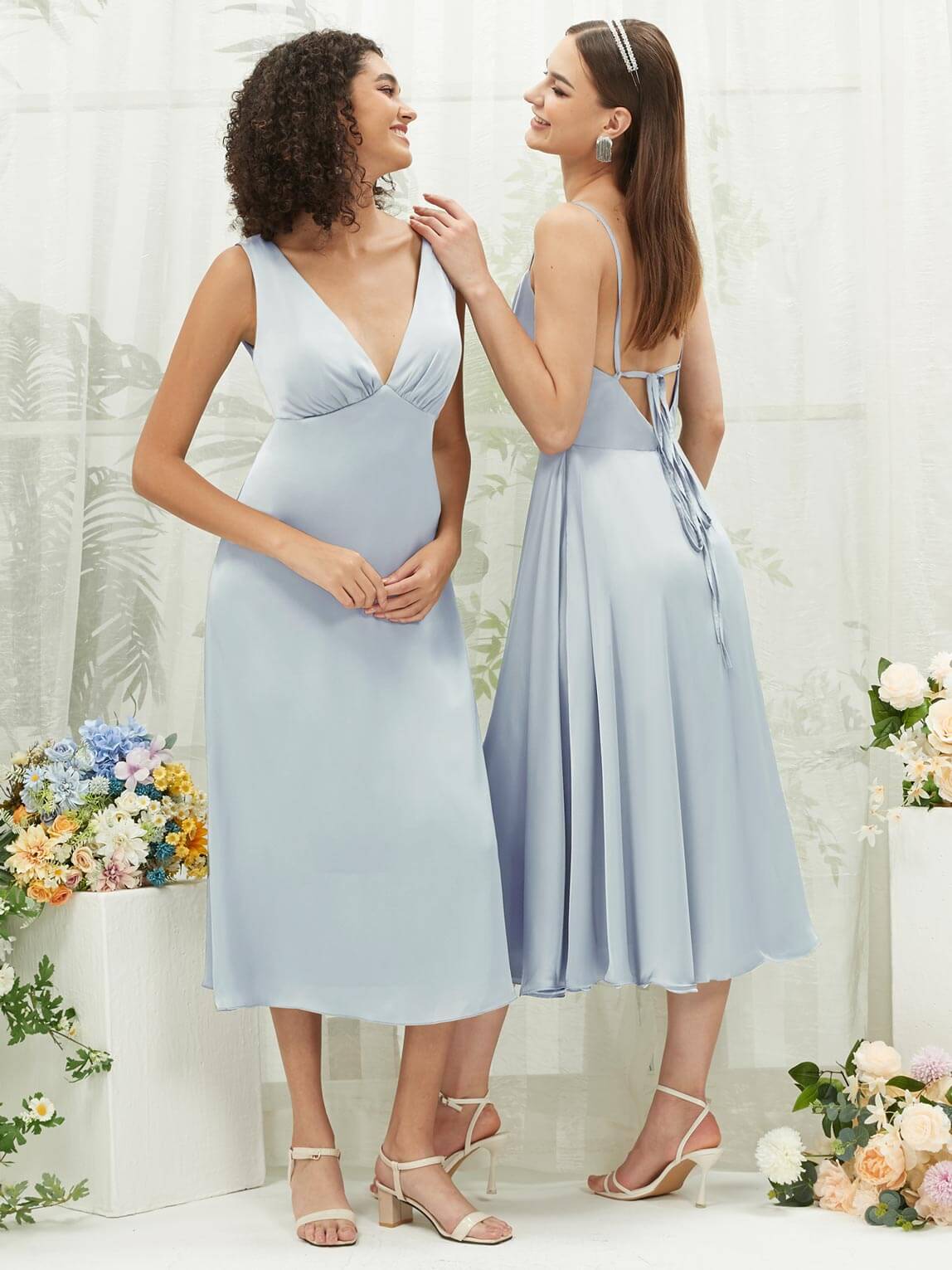 Cornflower Blue Silk Satin Cowl Neck Bridesmaid Dress with Spaghetti Straps & Button Slit - Elegant Formal Gown for Weddings, Parties & Special Occasions