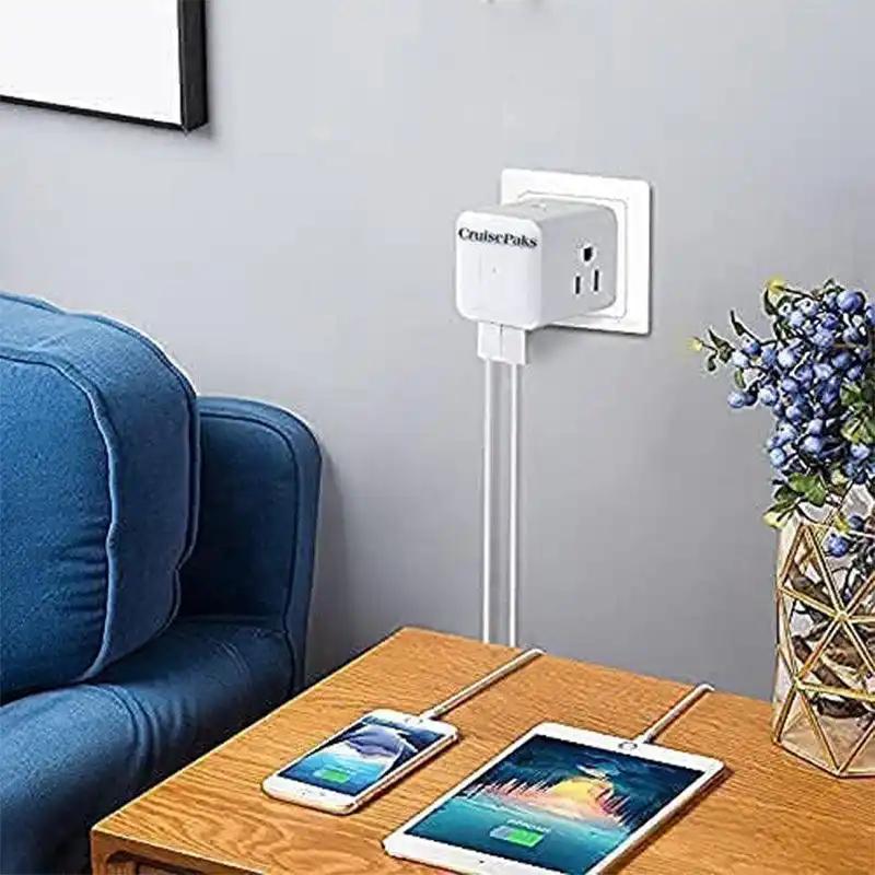 Cruise Ship Approved Multi Outlet with 2 USB Ports & 4 AC Outlets - Perfect for Travel, Cruise Cabins & Hotels