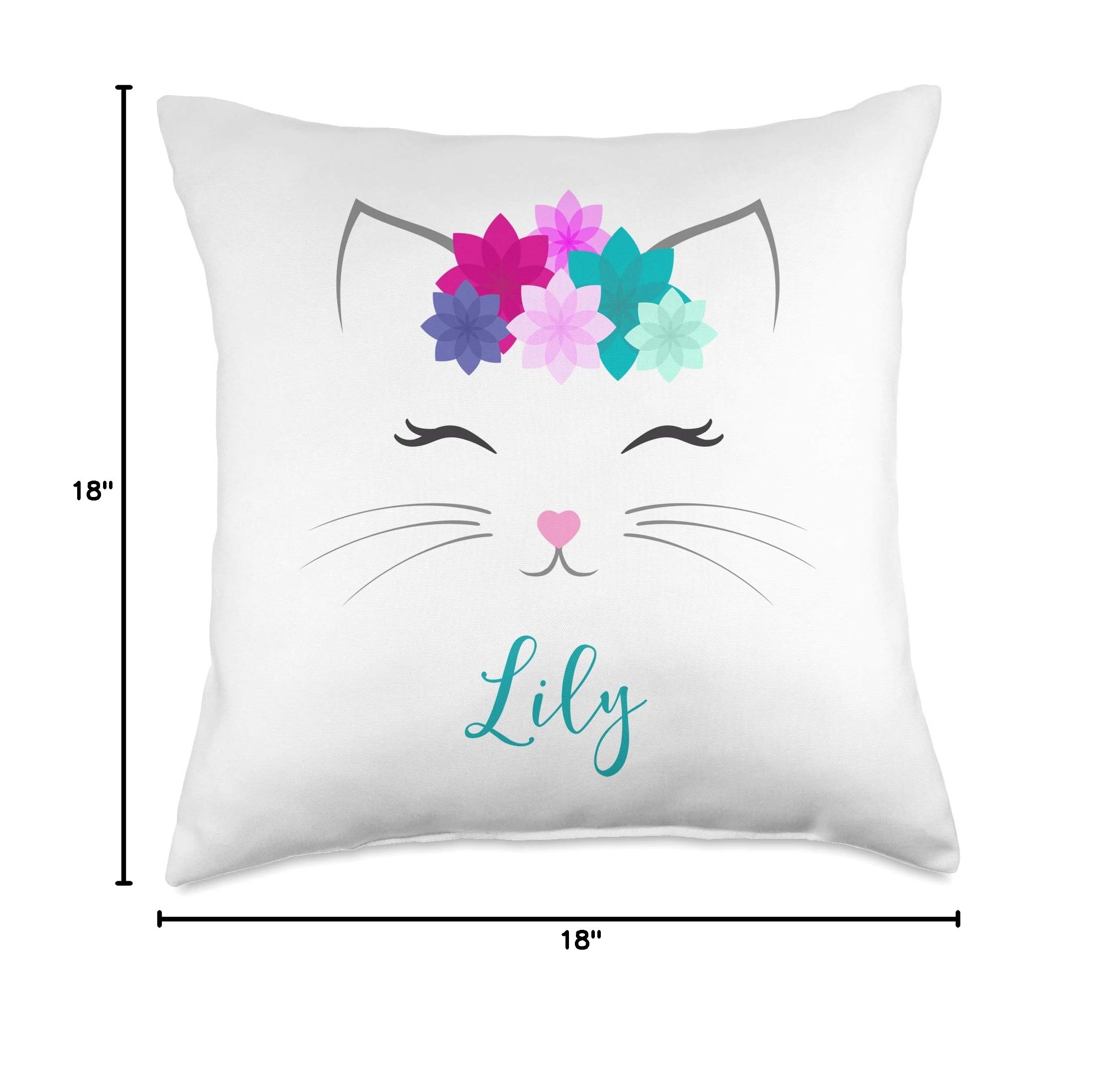Personalized Lily Name Gift for Girls - Cute Kitty Cat Throw Pillow - Perfect for Bedroom Decor, Nursery, Kids Room & Birthday Presents