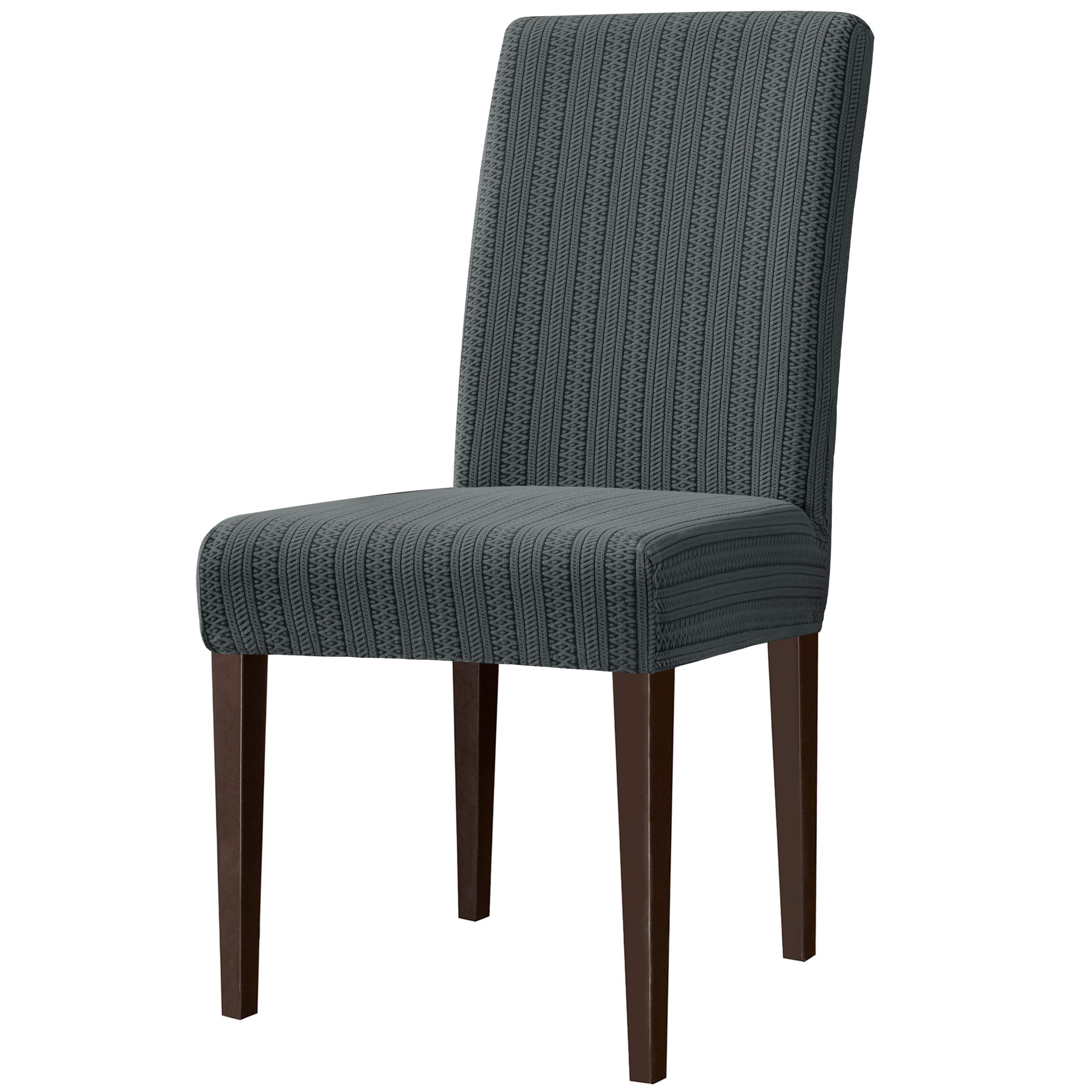 Subrtex Striped Jacquard Stretch Dining Chair Slipcovers - Removable Parsons High Back Chair Protector for Kitchen, Living Room, Dining Room - Set of 2, Grey - Spill & Stain Resistant Fabric Covers