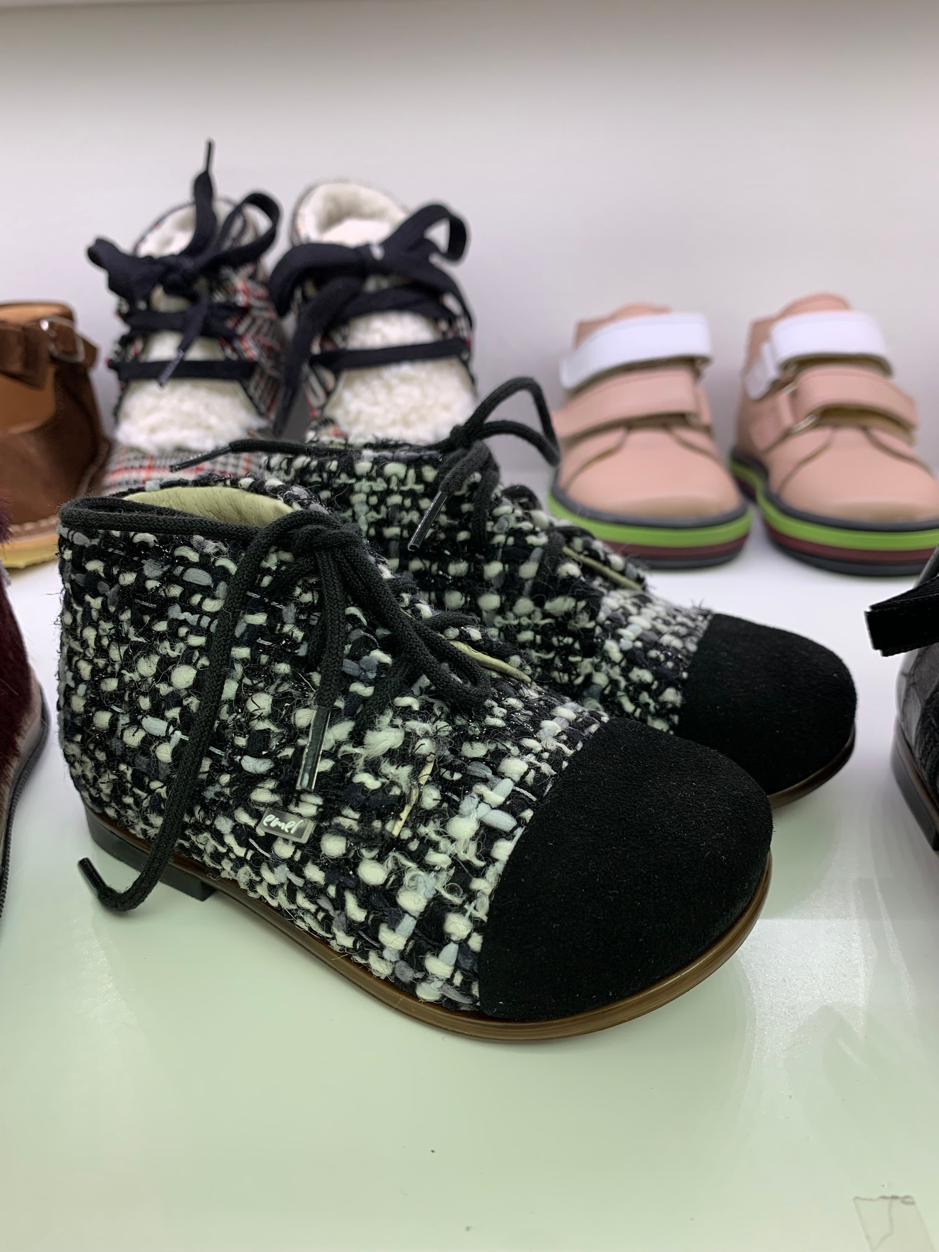 Emel Black and White Tweed Captoe Baby Booties - Soft Leather Sole for Newborns & Toddlers - Perfect for First Steps, Photo Shoots, and Special Occasions