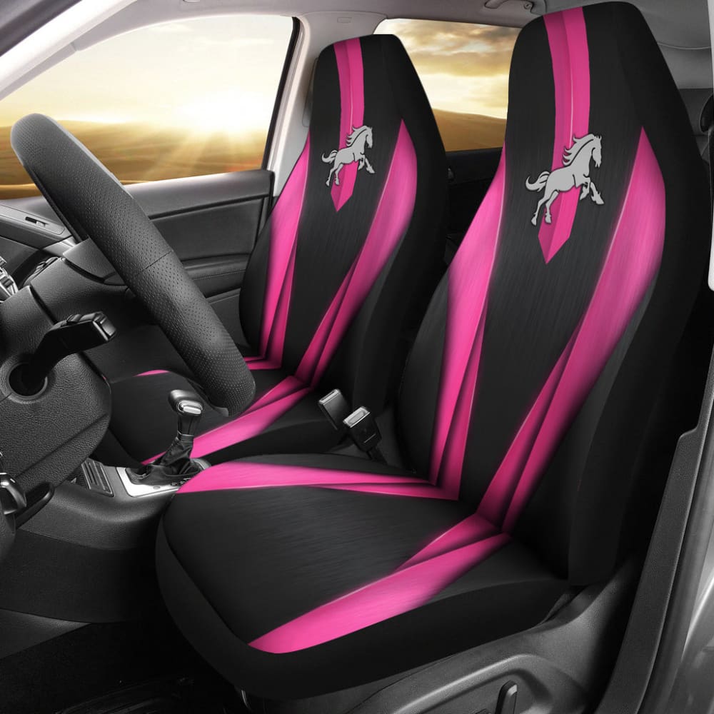 Premium Dark Pink Mustang Horse Custom Metallic Print Car Seat Covers - Universal Fit for Ford Mustang, Comfort & Style Upgrade - Perfect for Car Enthusiasts & Gift Giving
