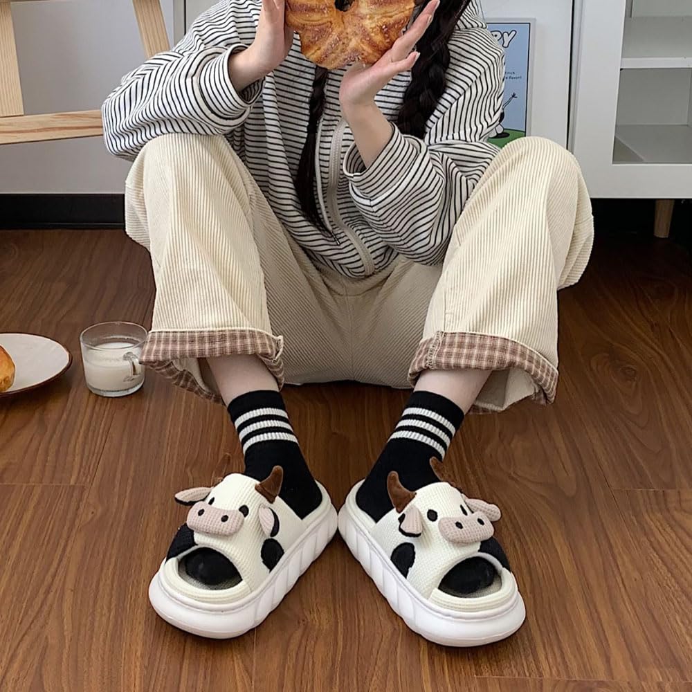 GGOOB Women's Cow Slippers - Cute Animal House Slippers, Kawaii Indoor Slides for Women, Soft & Comfortable Funny Home Slippers - Perfect for Relaxing at Home, Lounging, and Gift Giving