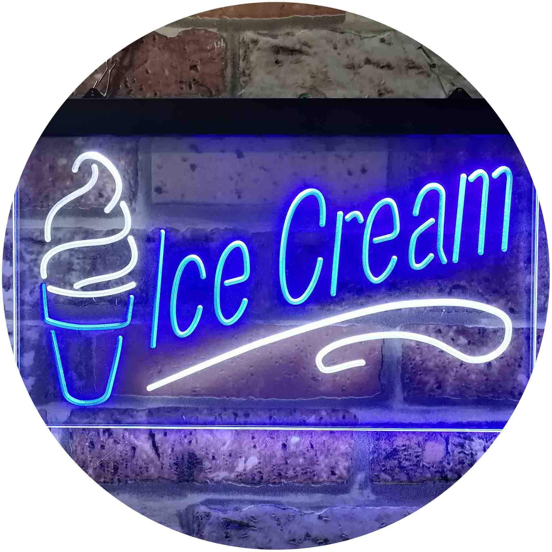 ADVPRO Dual Color LED Neon Sign - White & Blue Ice Cream Design (24x16 Inches) for Home Bar, Cafe Decor, Bedroom Lighting & Party Decorations