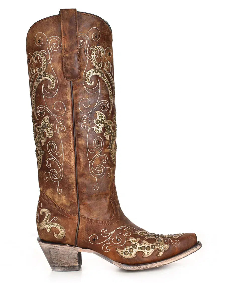 A3638 Women's Corral Brown Western Cowgirl Leather Tall Boots - Perfect for Rodeo, Country Dancing & Cowgirl Fashion