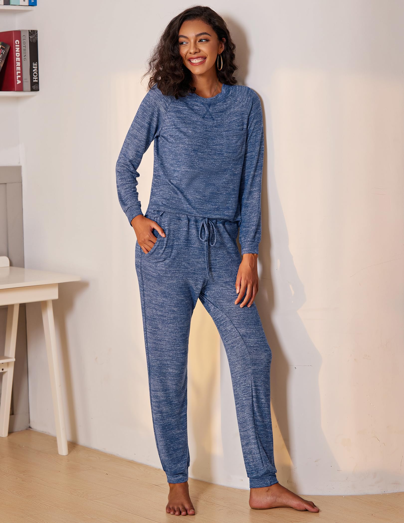 Ekouaer Women's Pajama Set - Soft Long Sleeve Loungewear with Pockets & Joggers | Cozy Sleepwear for Nighttime & Relaxing at Home