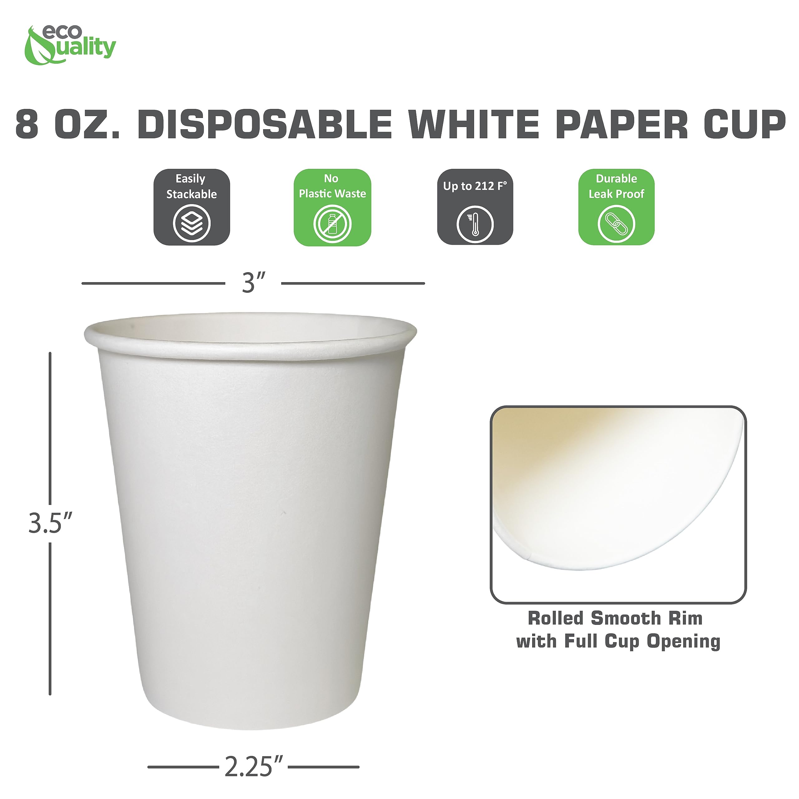 Eco-Friendly 8 oz Disposable White Paper Coffee Cups - Recyclable & Compostable Hot Drink Cups for Office, Cafe, Restaurant - Perfect for Latte, Chai, Tea (25 Pack) | Ideal for Coffee Shops, Break Rooms & Takeout Beverages