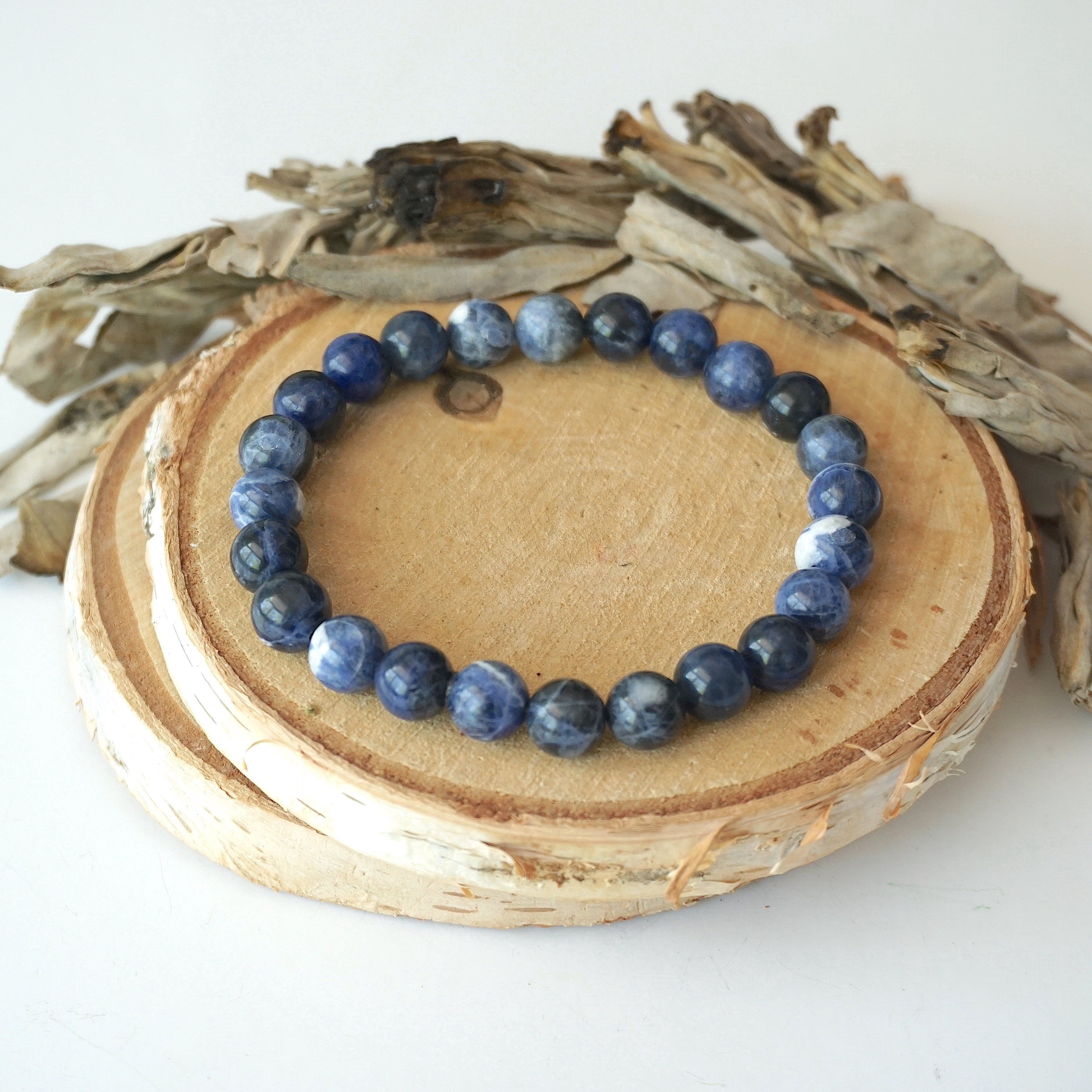 Sodalite Healing Crystal Mala Bracelet - Natural Stone Beads for Meditation, Stress Relief & Spiritual Balance | Perfect for Yoga, Mindfulness & Chakra Healing