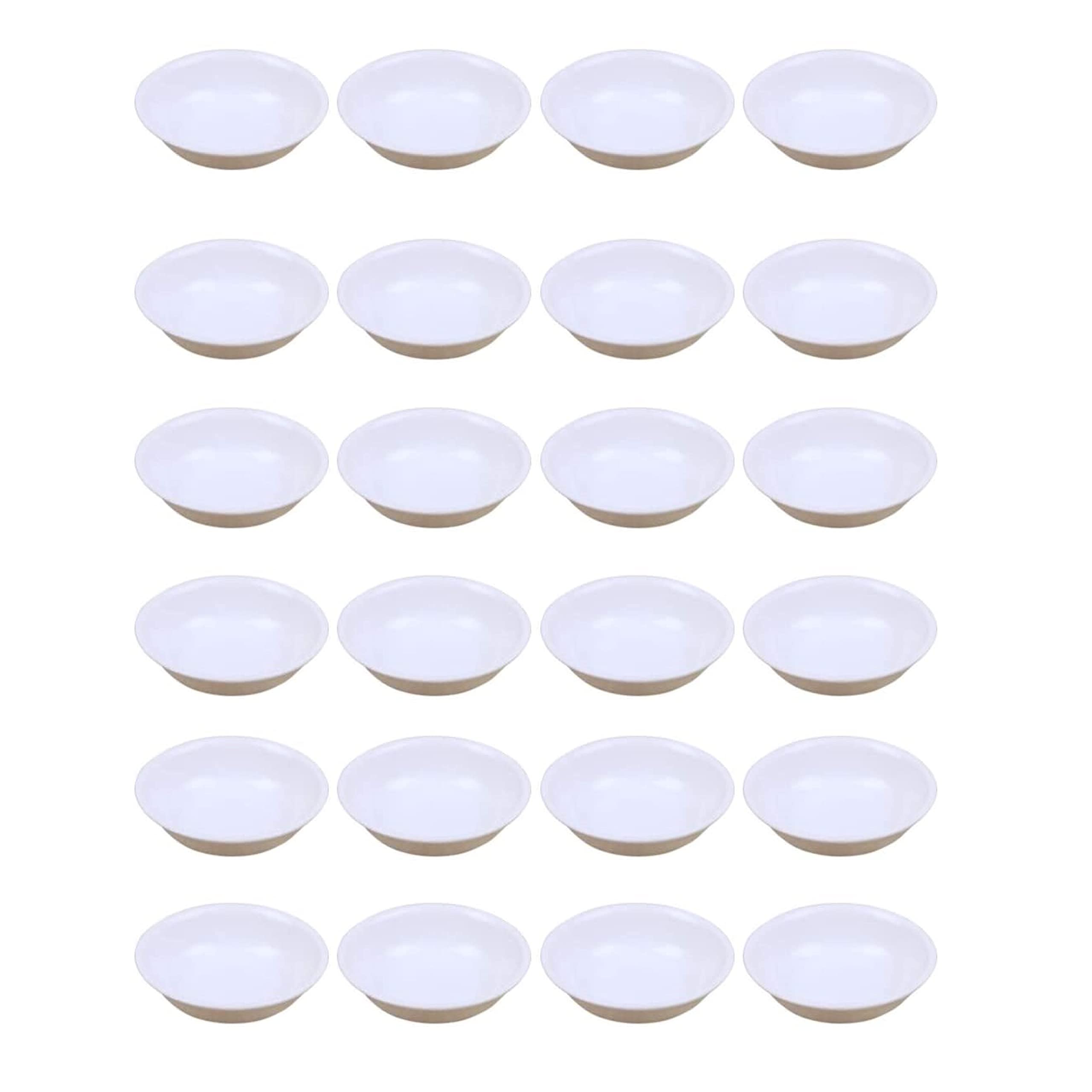 Premium Unbreakable Melamine Soy Sauce Dishes Set - 24 Pack 1.5oz Mini Sushi Dipping Bowls & Appetizer Plates in Elegant Watercolor White Design - Perfect for Asian Cuisine, Sushi Restaurants, Home Dining & Party Serving