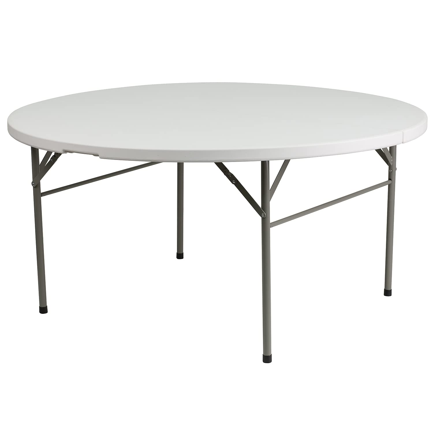 Flash Furniture 5-Foot Round Bi-Fold White Plastic Folding Table with Carrying Handle - Lightweight Portable Table for Parties, Events, and Outdoor Gatherings