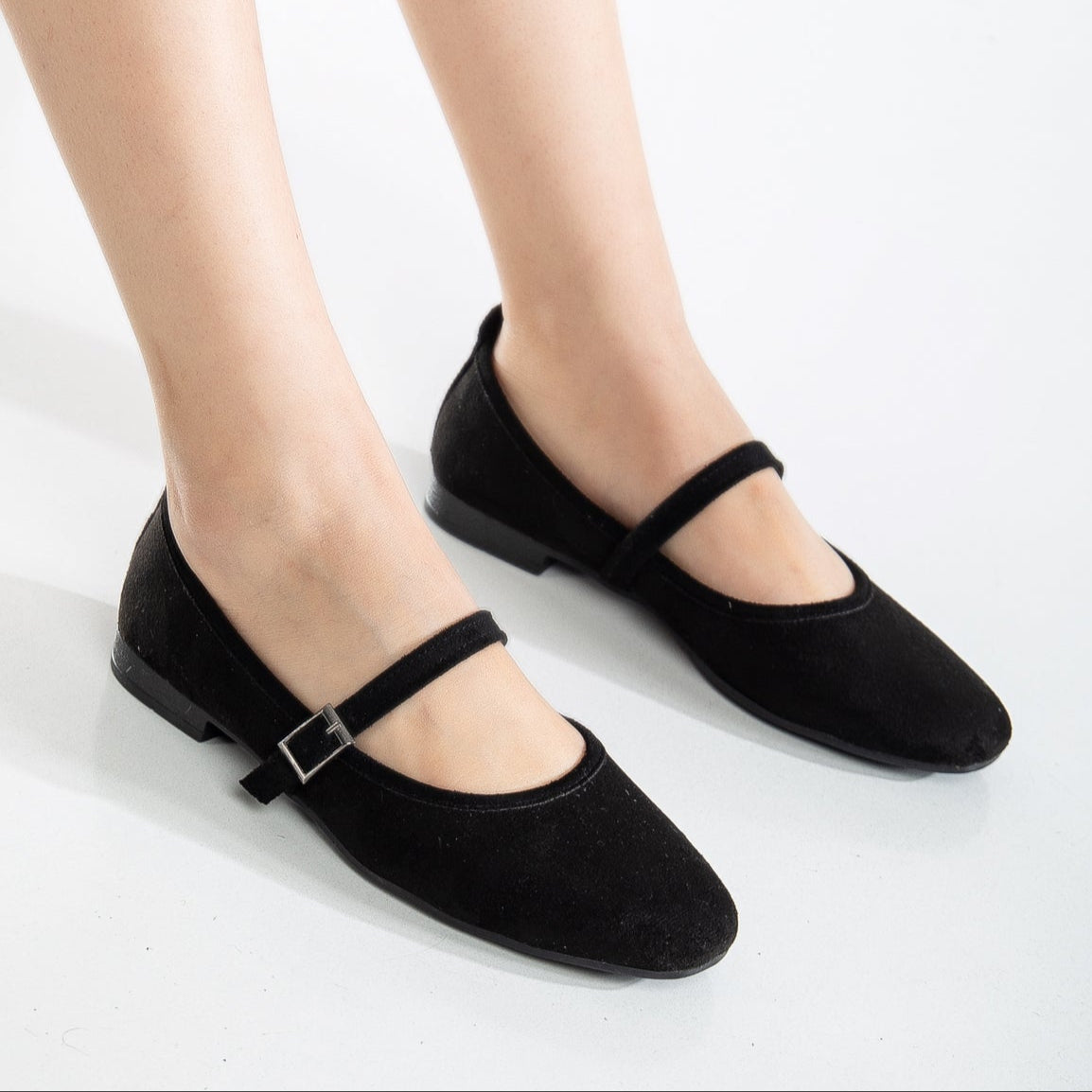 Emilie Black Suede Mary Jane Flats for Women - Comfortable & Stylish Ballet Shoes for Work, Office, and Casual Wear