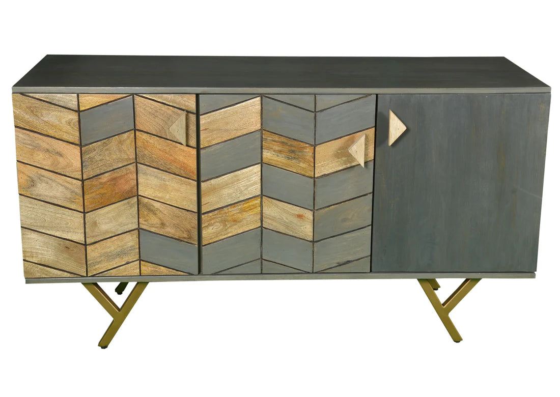 Gfine Solid Mango Wood & Iron Sideboard with 3 Doors - 137x45x73cm - Modern Storage Cabinet for Living Room, Dining Room, or Entryway