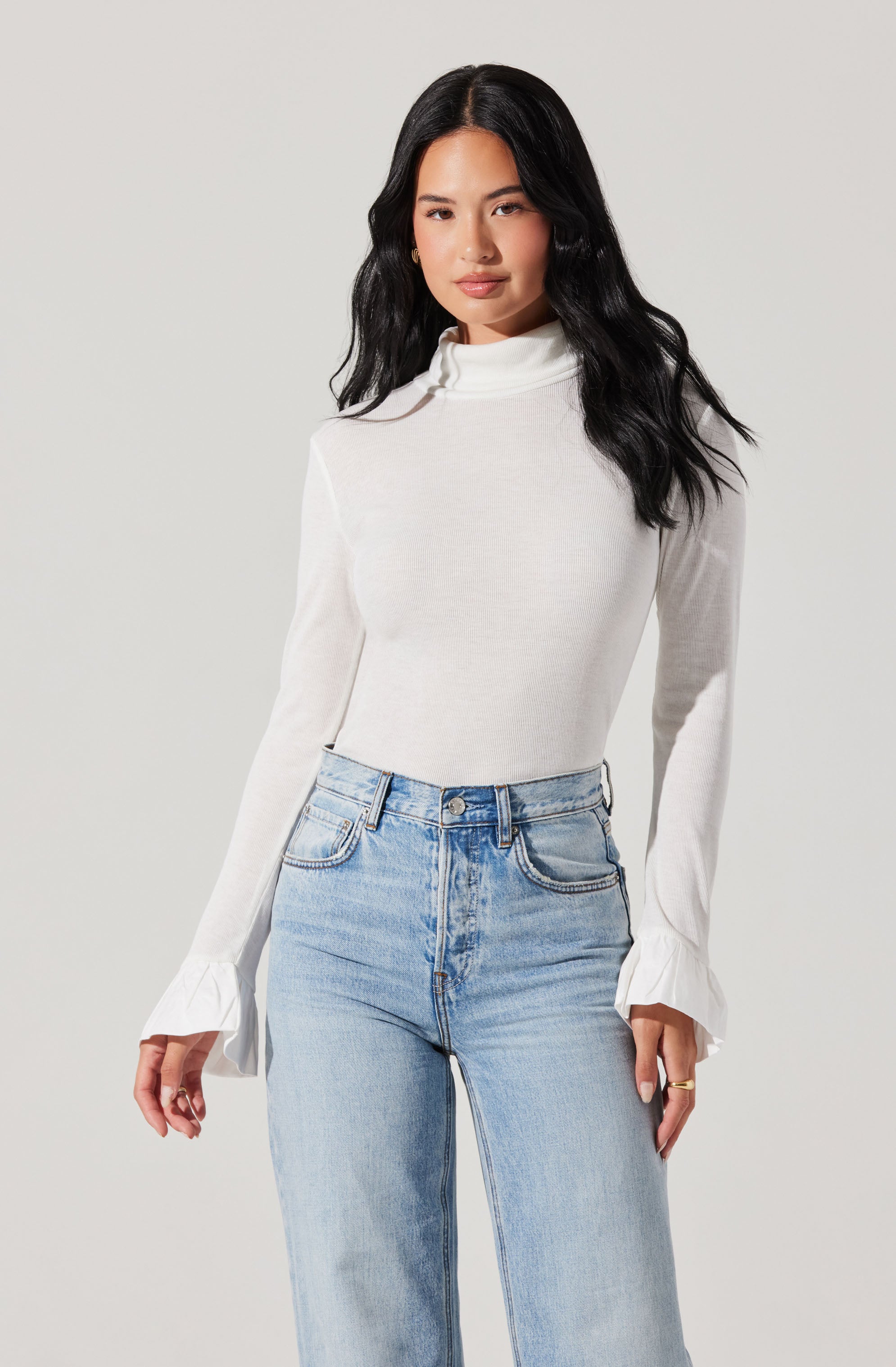 Flare Sleeve Ribbed Turtleneck Sweater for Women - Elegant Long Sleeve Knit Top for Fall & Winter Fashion - Perfect for Office, Date Night and Holiday Parties