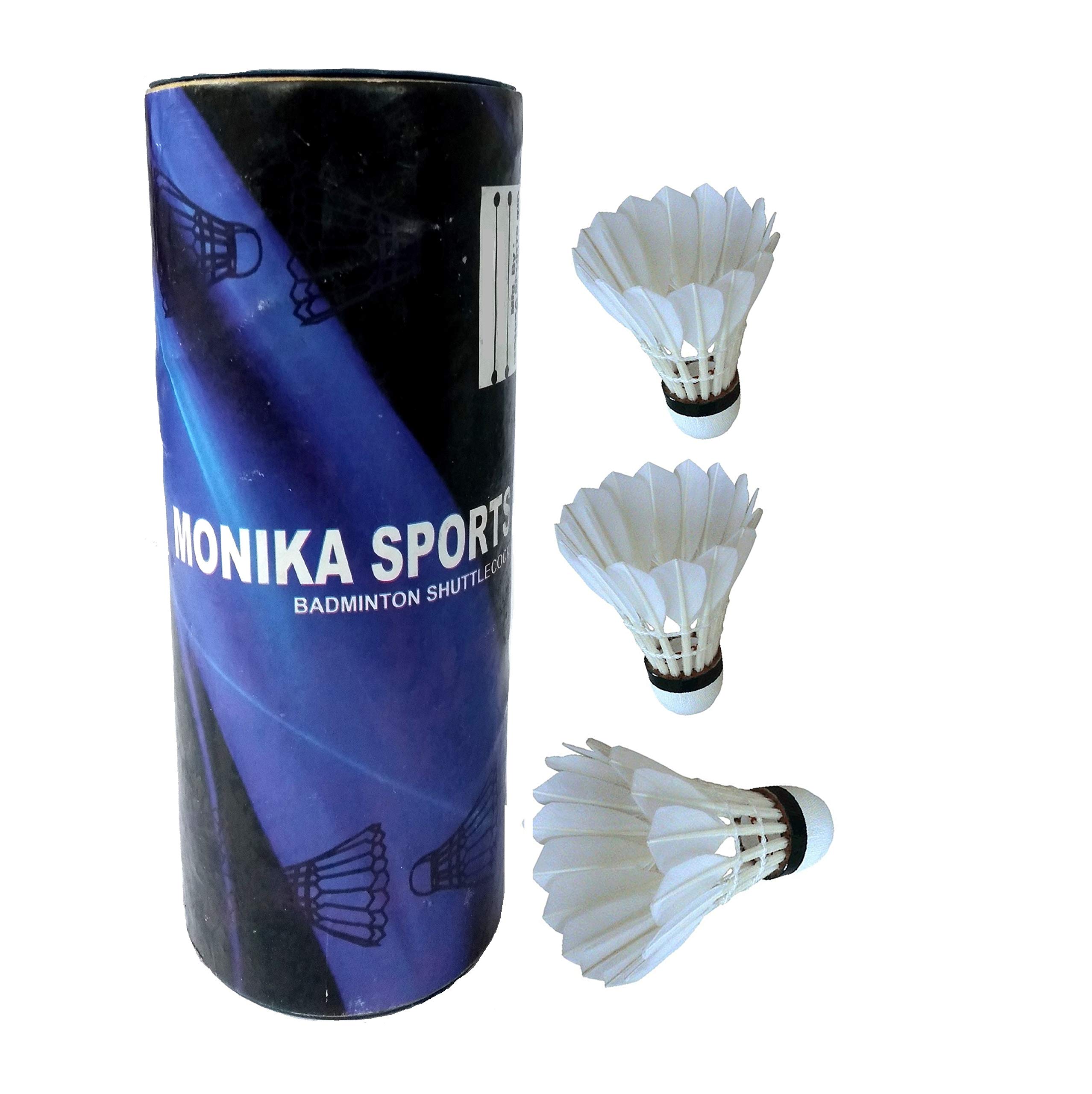 Monika Sports FS 301 Feather Badminton Shuttlecocks - 3 Pack for Professional Training & Tournament Play | Premium Quality for Indoor & Outdoor Badminton Games