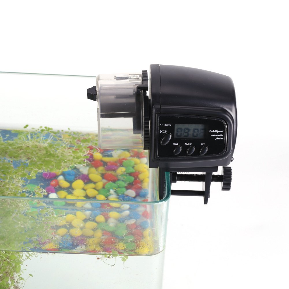 Automatic Fish Feeder with Digital LCD Display - Programmable Electronic Aquarium Food Dispenser Timer for Freshwater & Saltwater Tanks - Perfect for Vacation, Office, or Home Aquarium Care