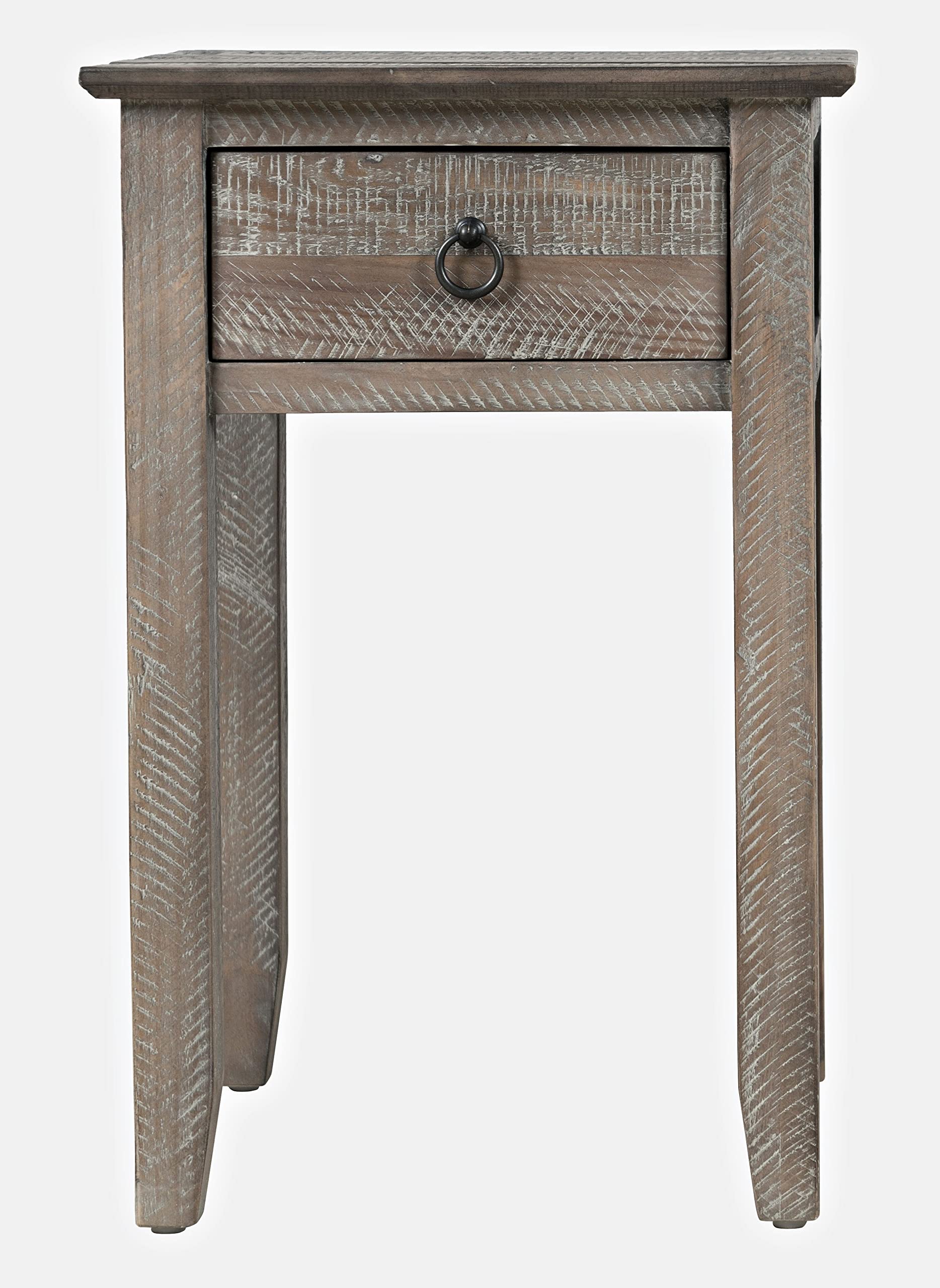 Jofran Devon Farmhouse Distressed Solid Pine End Table with Storage Shelf, Grey Wash - Perfect for Living Room, Bedroom, or Entryway Decor