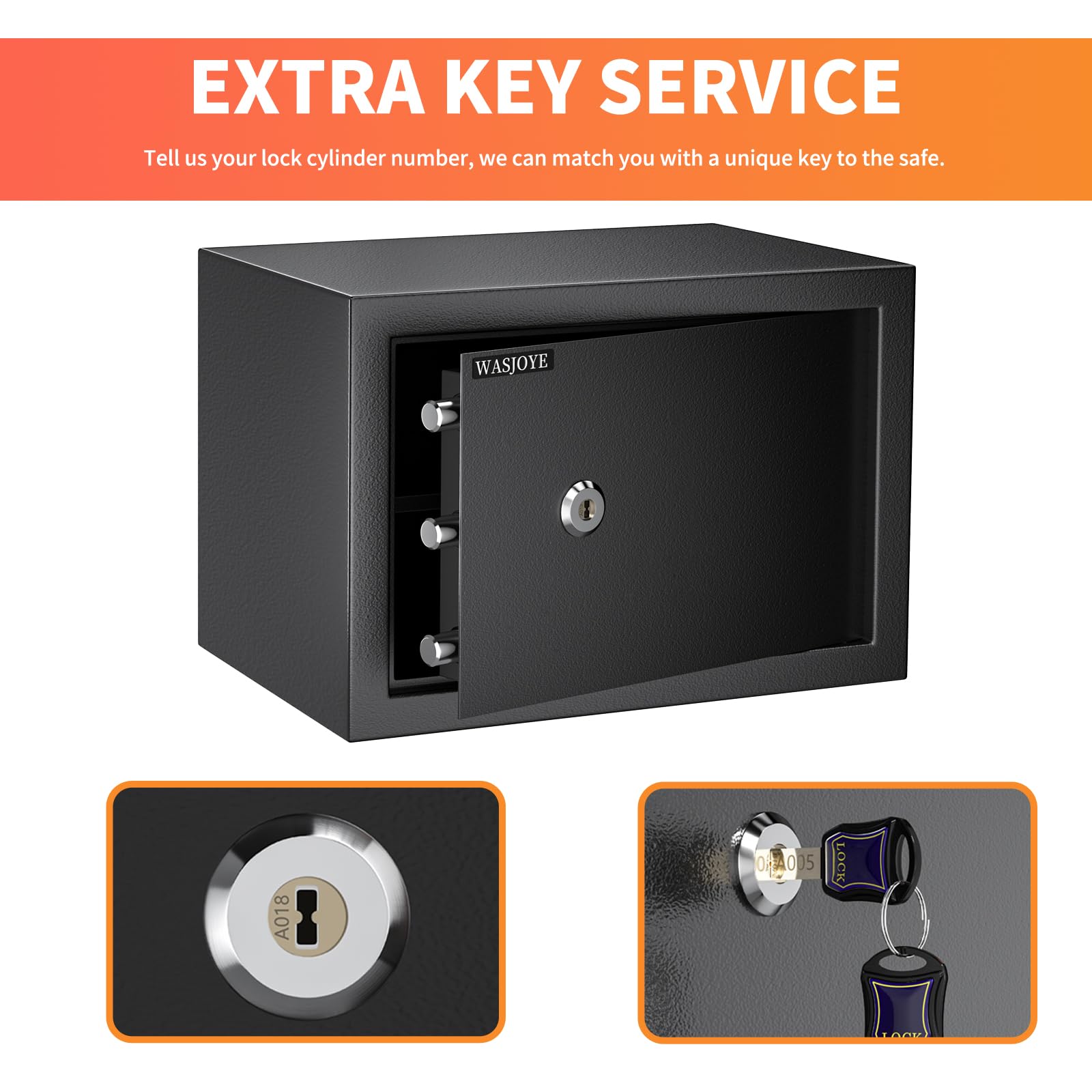 WASJOYE 1.0 Cubic Feet Steel Home Security Safe Box with Key Lock - High Protection for Money, Jewelry, Passports & Valuables | Ideal for Bedroom, Office & Hotel Use