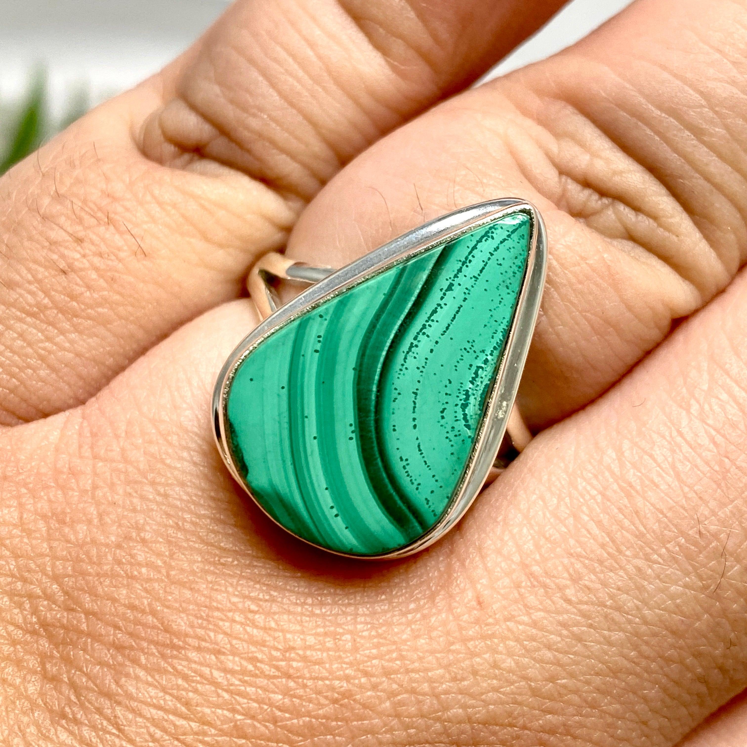 Malachite Teardrop Ring - Size 11 - KRGJ2625 - Elegant Green Gemstone Jewelry for Women - Perfect for Parties, Weddings & Special Occasions