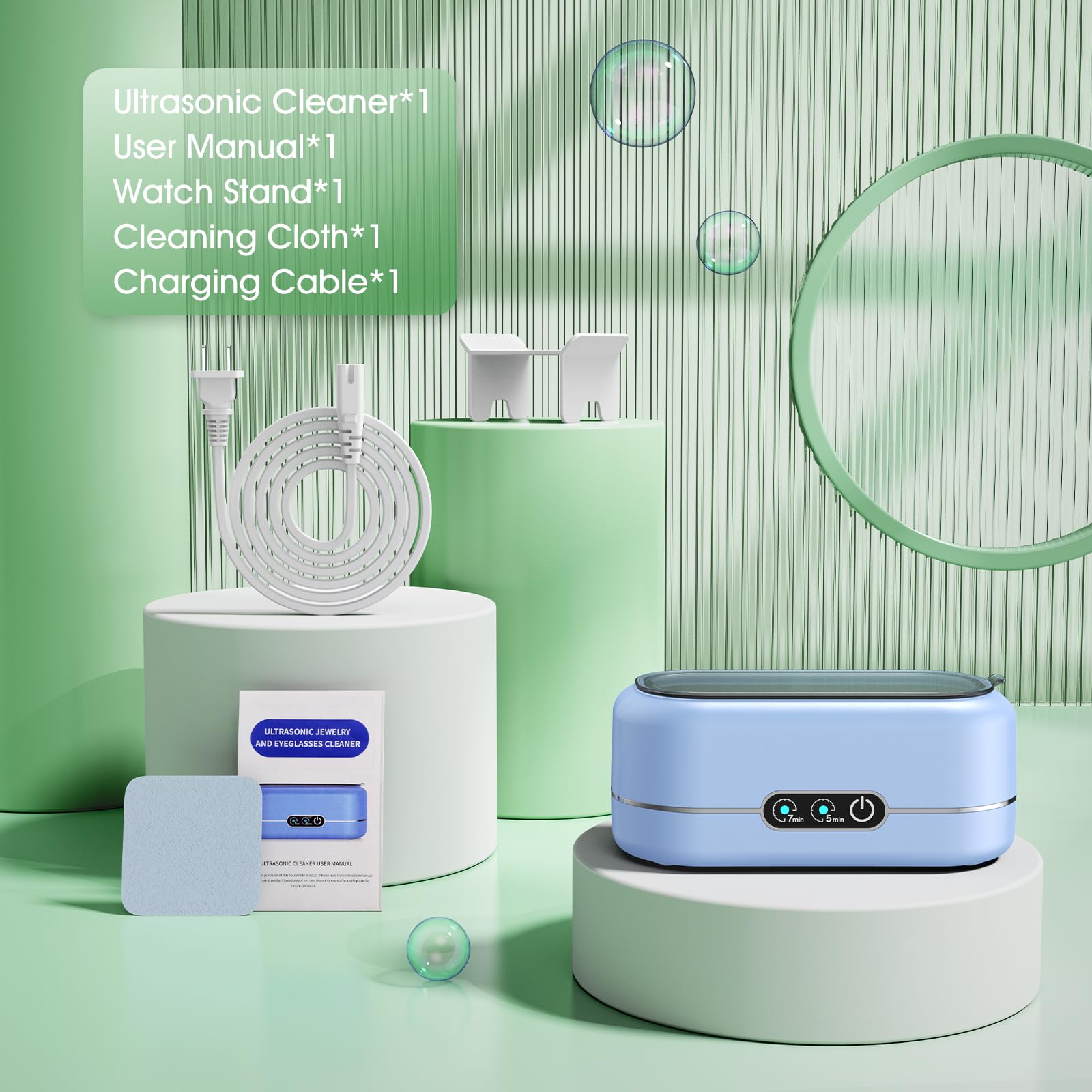 Professional 50KHz Ultrasonic Jewelry Cleaner with Digital Timer - 304 Stainless Steel Cleaning Machine for Jewelry, Eyeglasses, Rings, Watches & Dentures | Perfect for Home, Salon & Dental Care (Blue)