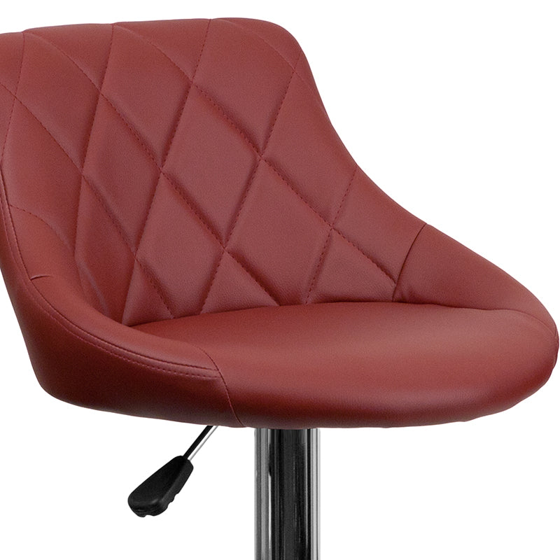 FLASH Dale Modern Black Vinyl Adjustable Height Bar Stool with Diamond Pattern Backrest & Chrome Base - Perfect for Kitchen Islands, Home Bars & Dining Counter Stools