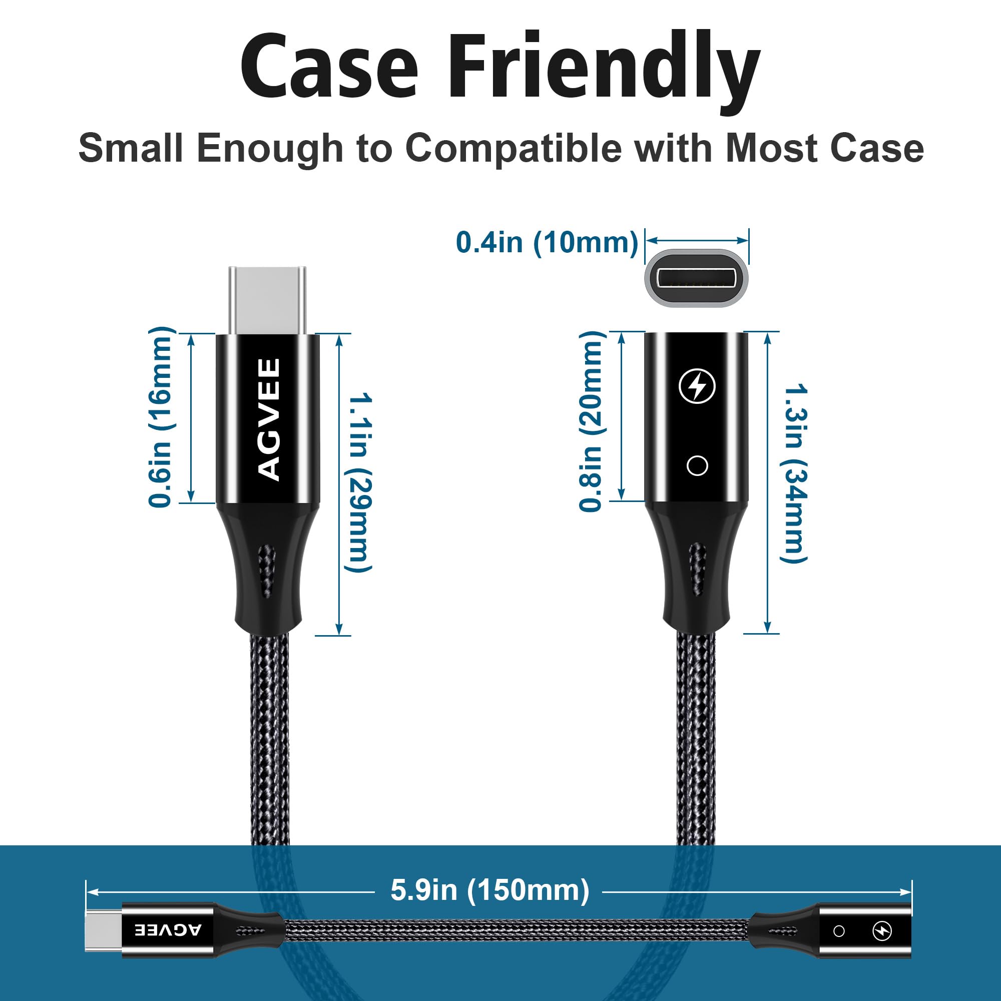 AGVEE 2 Pack 4 inch Lightning to USB C PD Adapter, Fast Charging & Data Sync Compatible with iPhone 15 16 Plus Pro Max, Samsung S24 S23 S22, iPad, AirPods - Perfect for Travel, Home & Office Charging (Black)
