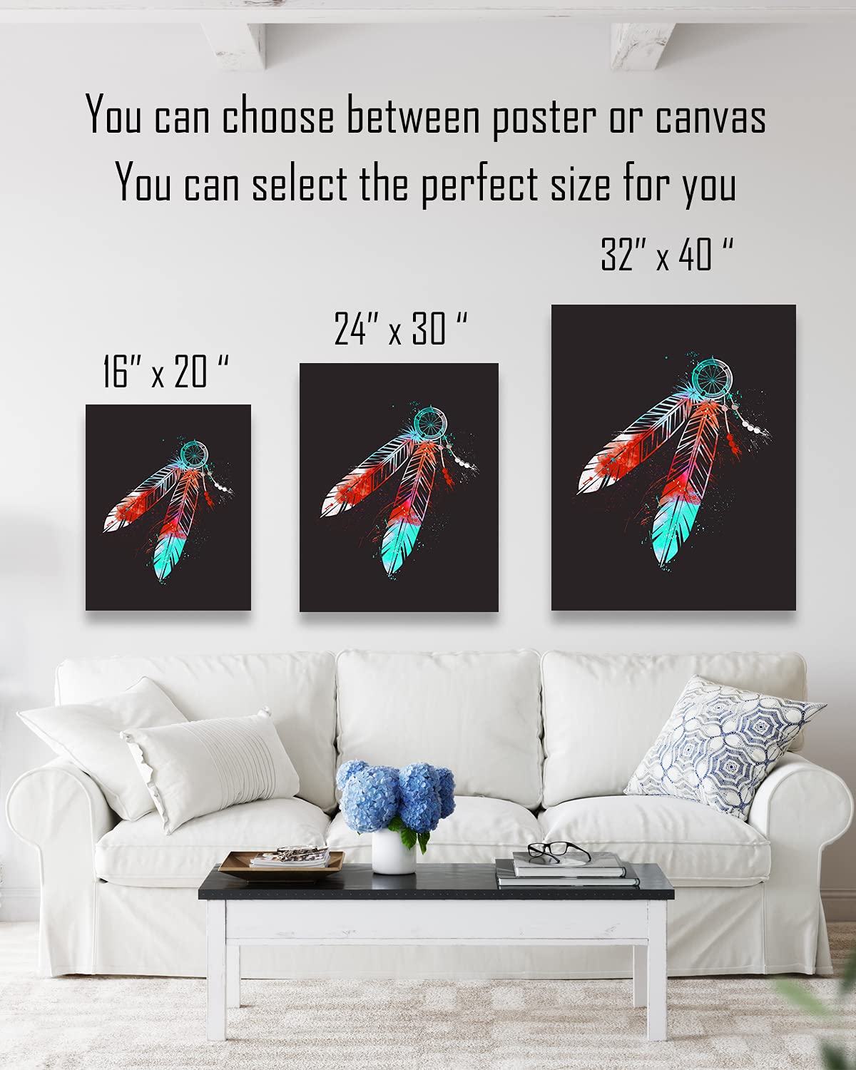 Authentic Native American Feather Wall Art - Handmade Indian Culture Canvas Decor for Bathroom, Bedroom, Kitchen, Office & Living Room - 16x20 Ready to Hang - Perfect for Boho, Southwest & Tribal Home Decor Styles