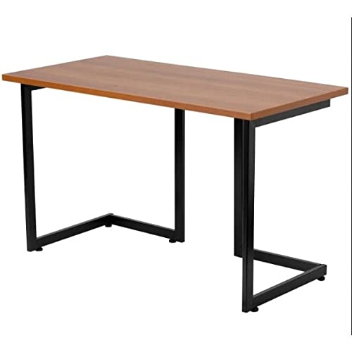Modern Black Metal Frame Computer Desk with Cherry Wood Finish Top - Home Office Desk for Work, Study & Gaming - Perfect for Small Spaces & Minimalist Decor