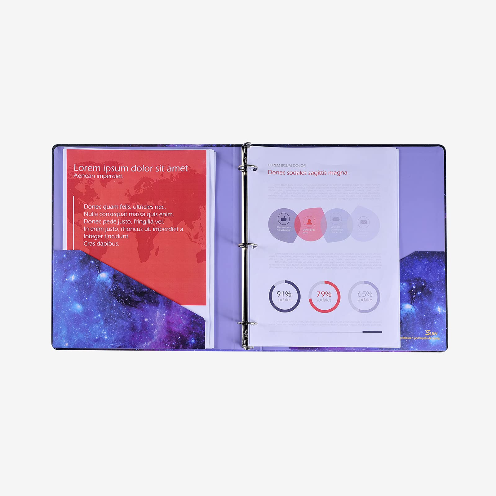 SUIN 1-Inch 3-Ring Binder with Pockets - Holds 200 Sheets, US Letter Size 8.5