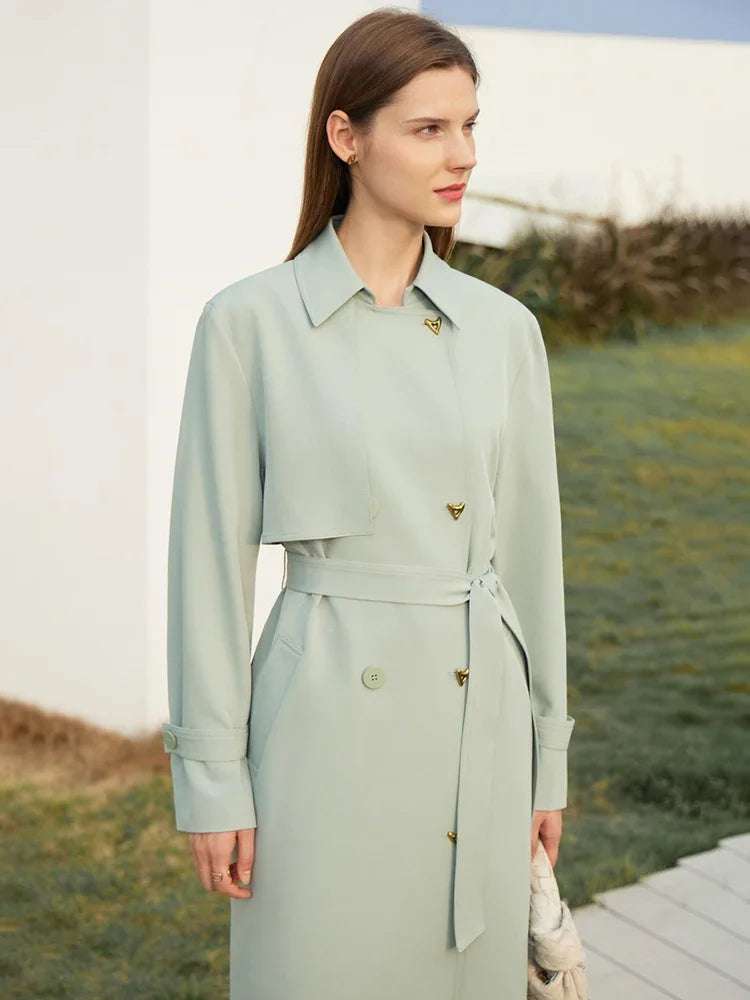 Elegant Women's Minimalist French Trench Coat - Spring Belted Jacket with Loose Fit & Solid Colors | Perfect for Commuting, Office Wear & Casual Outings