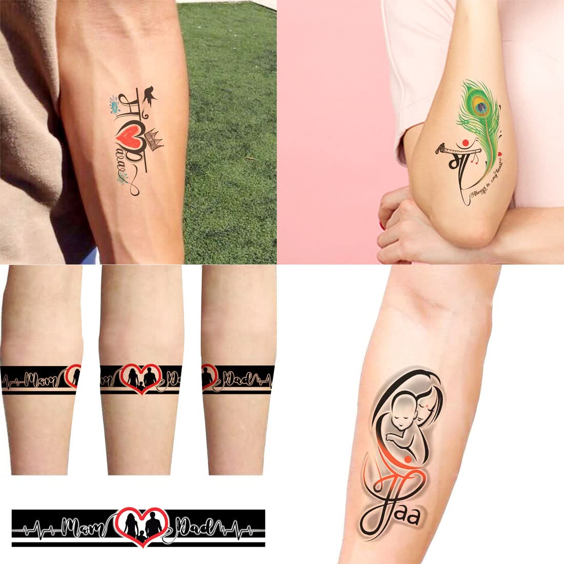 Waterproof Temporary Tattoos for Men & Women - Maa Paa & Mom Dad Combo Pack of 4 - Perfect for Family Events, Couples Matching & Body Art Lovers