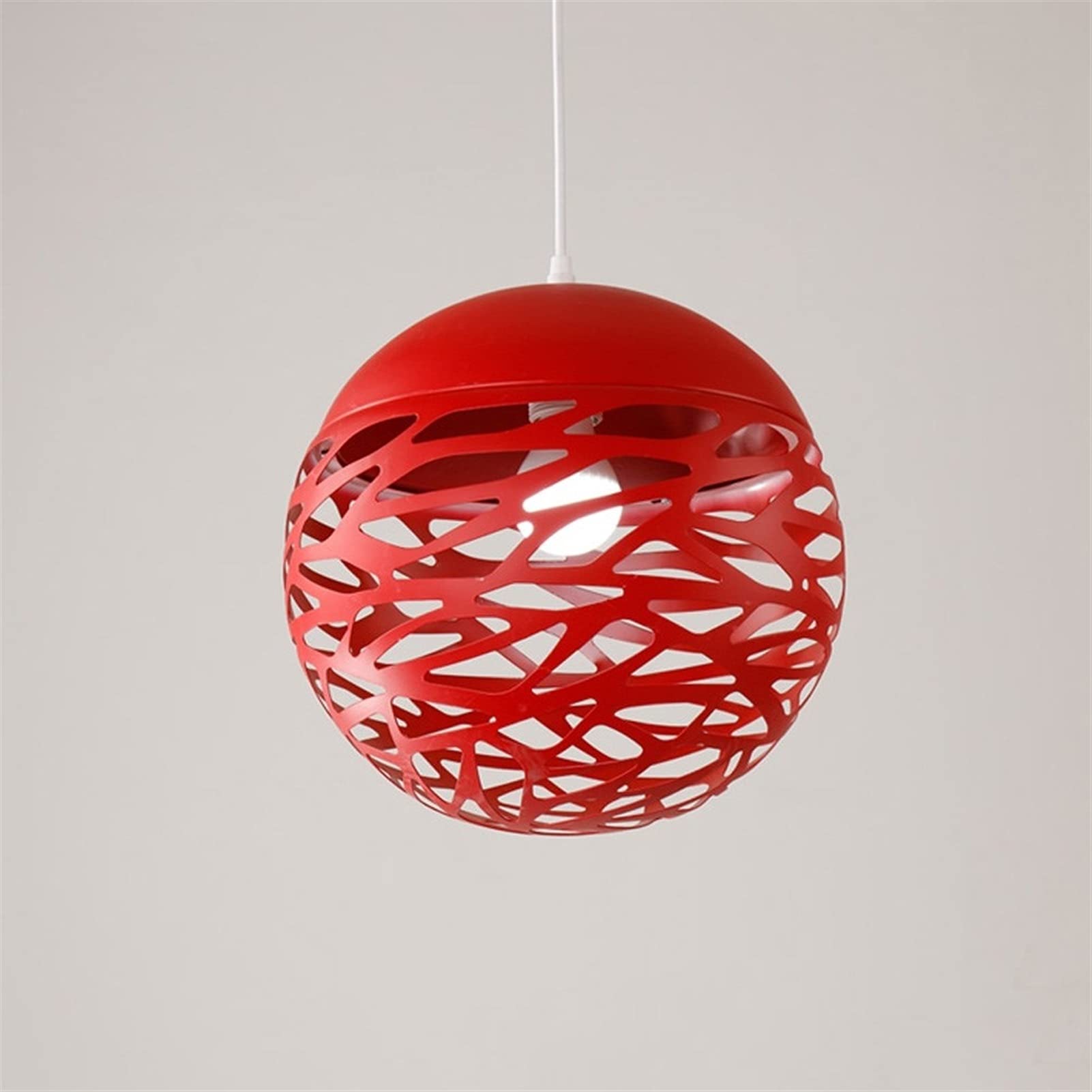 Nordic Metal Iron Hollow Ball Chandelier - Modern E27 Pendant Ceiling Light for Living Room, Restaurant, Bar & Cafe - Red Hanging Lamp for Home & Commercial Lighting - Perfect for Dining Areas, Entryways & Lounge Spaces