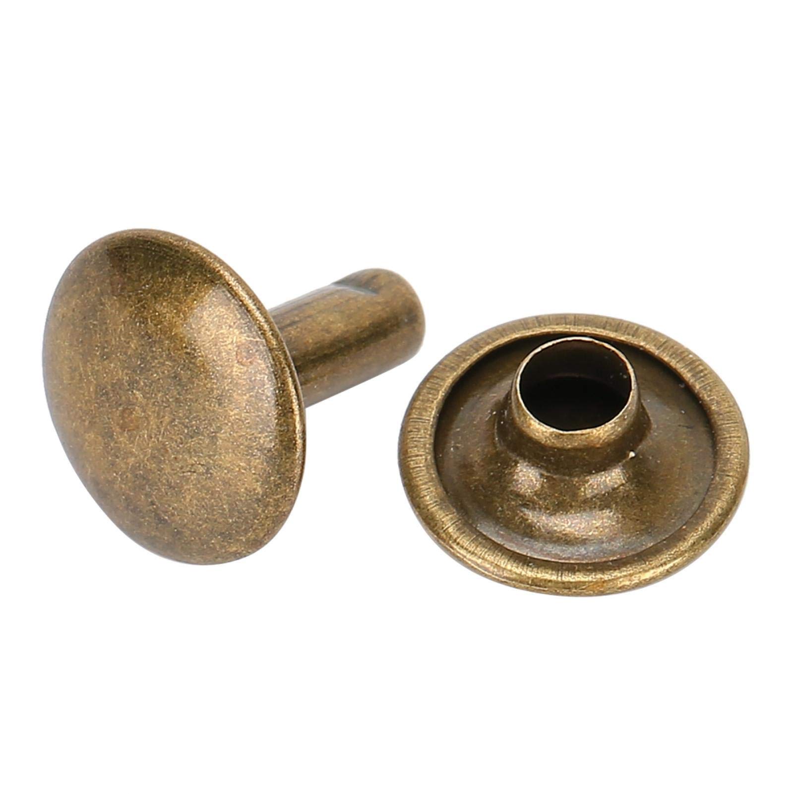 200 Sets 10x10mm Round Stud Rivets for Leather Craft - Double Cap Iron Rivets for Pet Collars, Belts, Bags & DIY Leather Projects (Bronze) - Perfect for Leatherworking, Costume Design & Home Decor