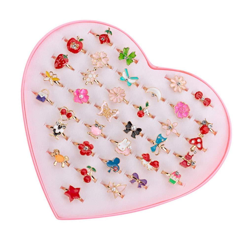 NUOBESTY 36pcs Girl Jewelry Rings Set - Pretend Play Dress Up Toys for Kids Birthday Gifts & Party Favors