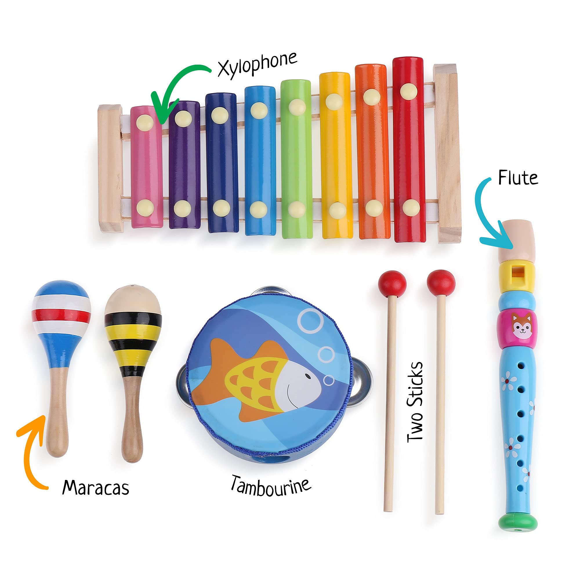 Boxiki Kids Musical Instrument Set - Rhythm & Music Education Toys for Toddlers & Children | Natural Wooden Percussion Kit with Carrying Case | Perfect for Preschool Learning, Birthday Gifts & Family Music Time