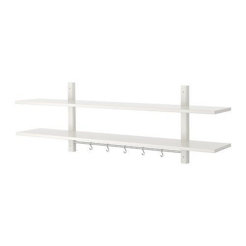 Varde White Wall Shelf with 5 Hooks - Space-Saving Storage for Entryway, Bathroom & Kitchen Organization