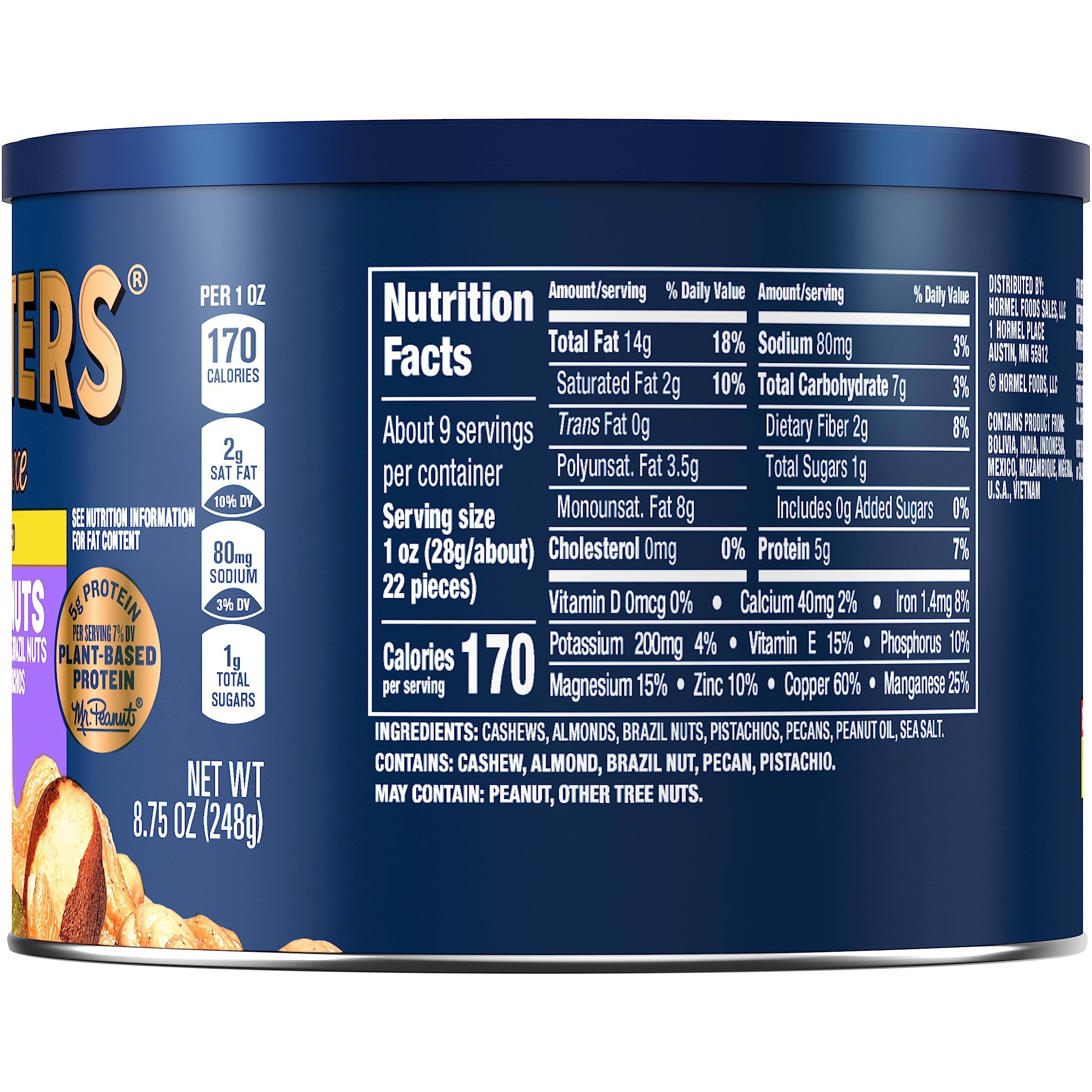 Planters Deluxe Mixed Nuts - 8.75 oz Canister with Cashews, Almonds, Pecans & Pistachios - Perfect for Snacking, Gifting & Office Use