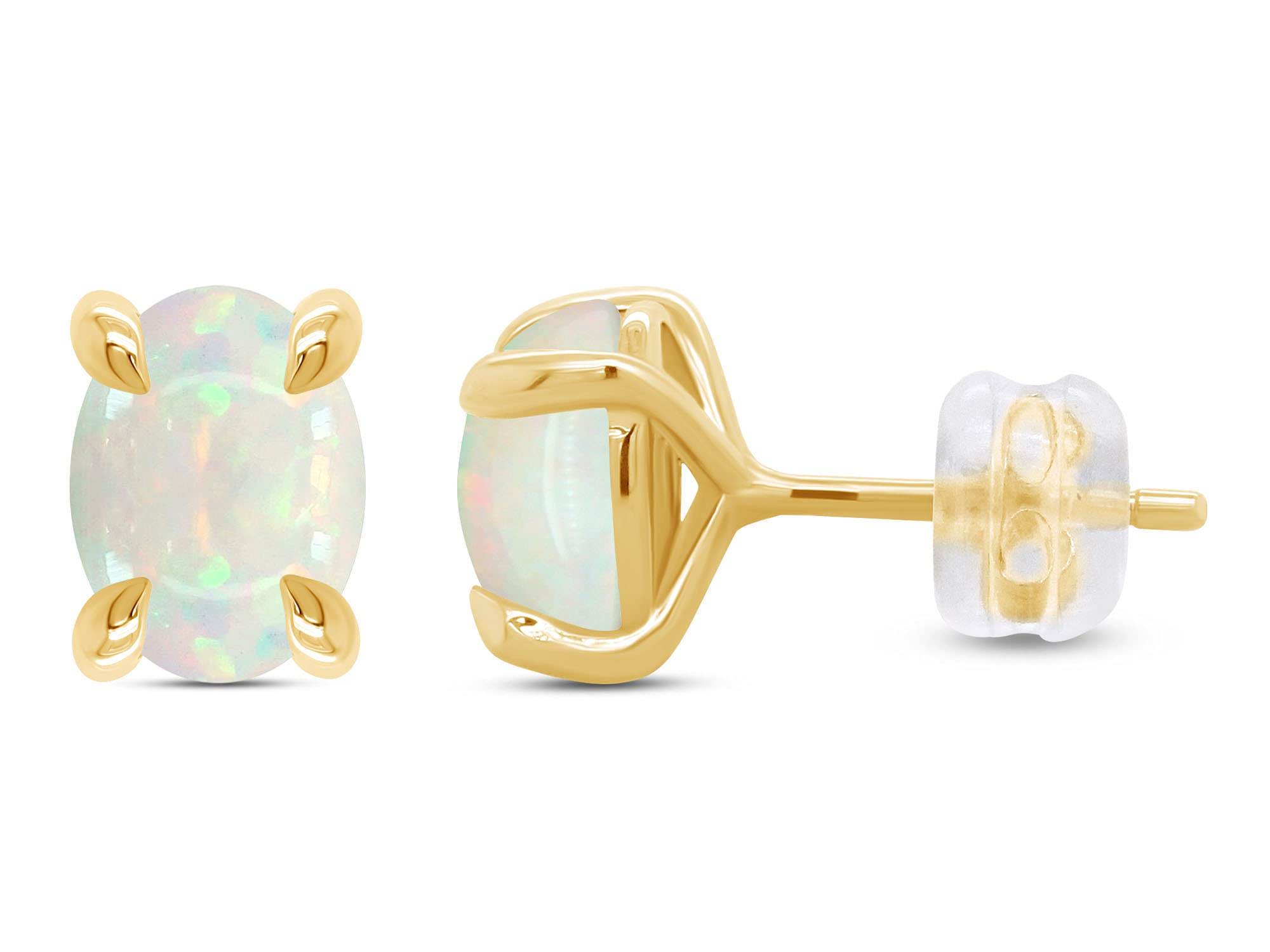 GEMVIO 1.25 Carat Oval Cut Natural Opal Stud Earrings - 7x5mm 4-Prong Solitaire Setting in 10K/14K/18K Solid Gold - Elegant Jewelry Gift for Women, Perfect for Weddings, Anniversaries & Special Occasions